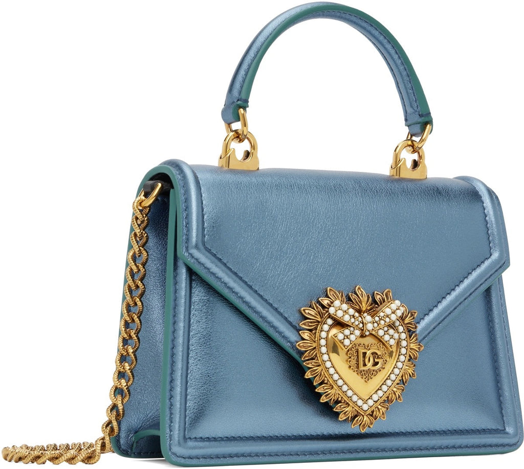 DOLCE & GABBANA LAMINATED CALFSKIN DEVOTION RHINESTONE CHAIN BAG