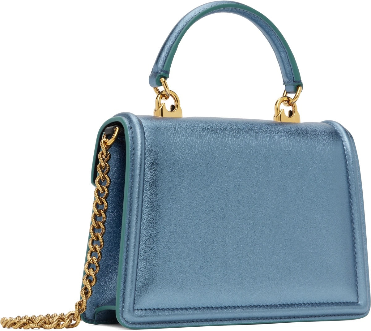 DOLCE & GABBANA LAMINATED CALFSKIN DEVOTION RHINESTONE CHAIN BAG