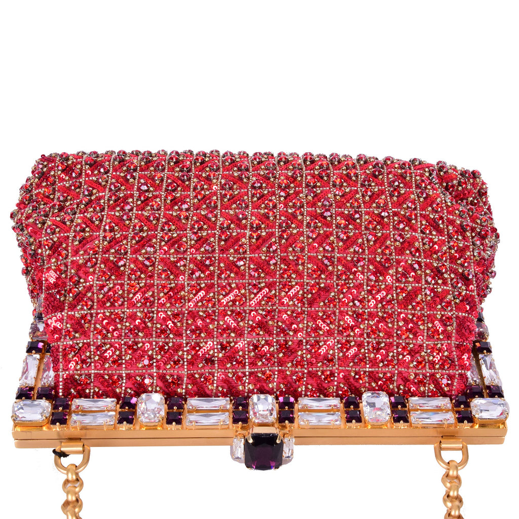 DOLCE & GABBANA Baroque Crystals Bag VANDA Red