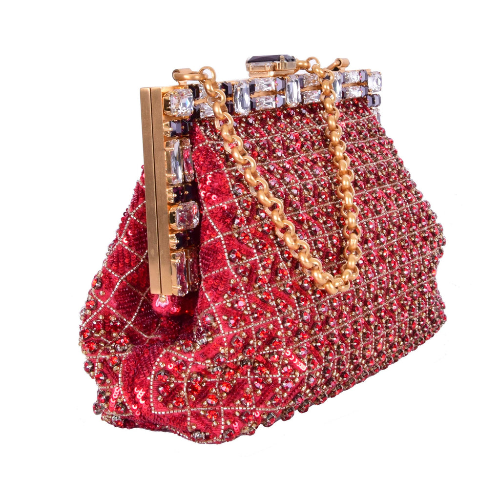 DOLCE & GABBANA Baroque Crystals Bag VANDA Red