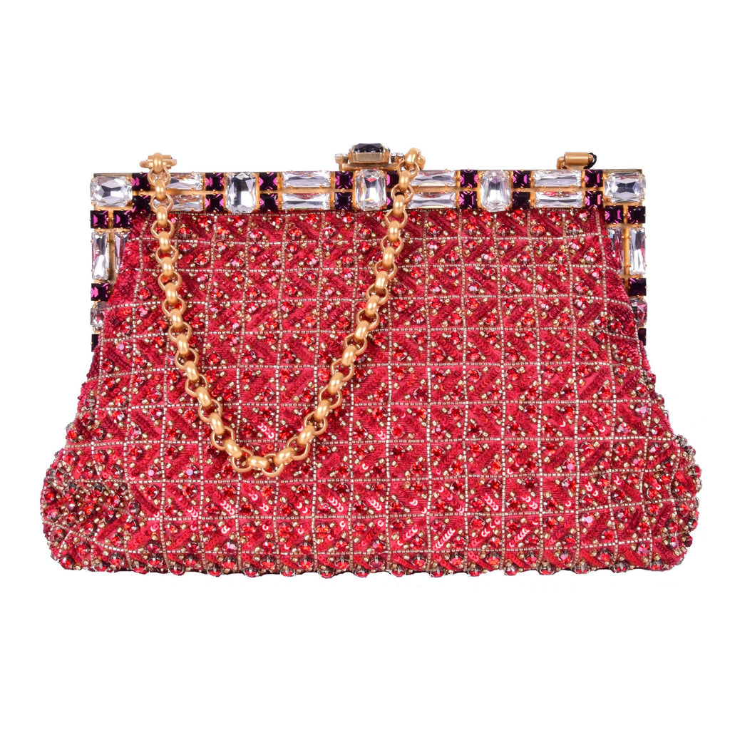DOLCE & GABBANA Baroque Crystals Bag VANDA Red