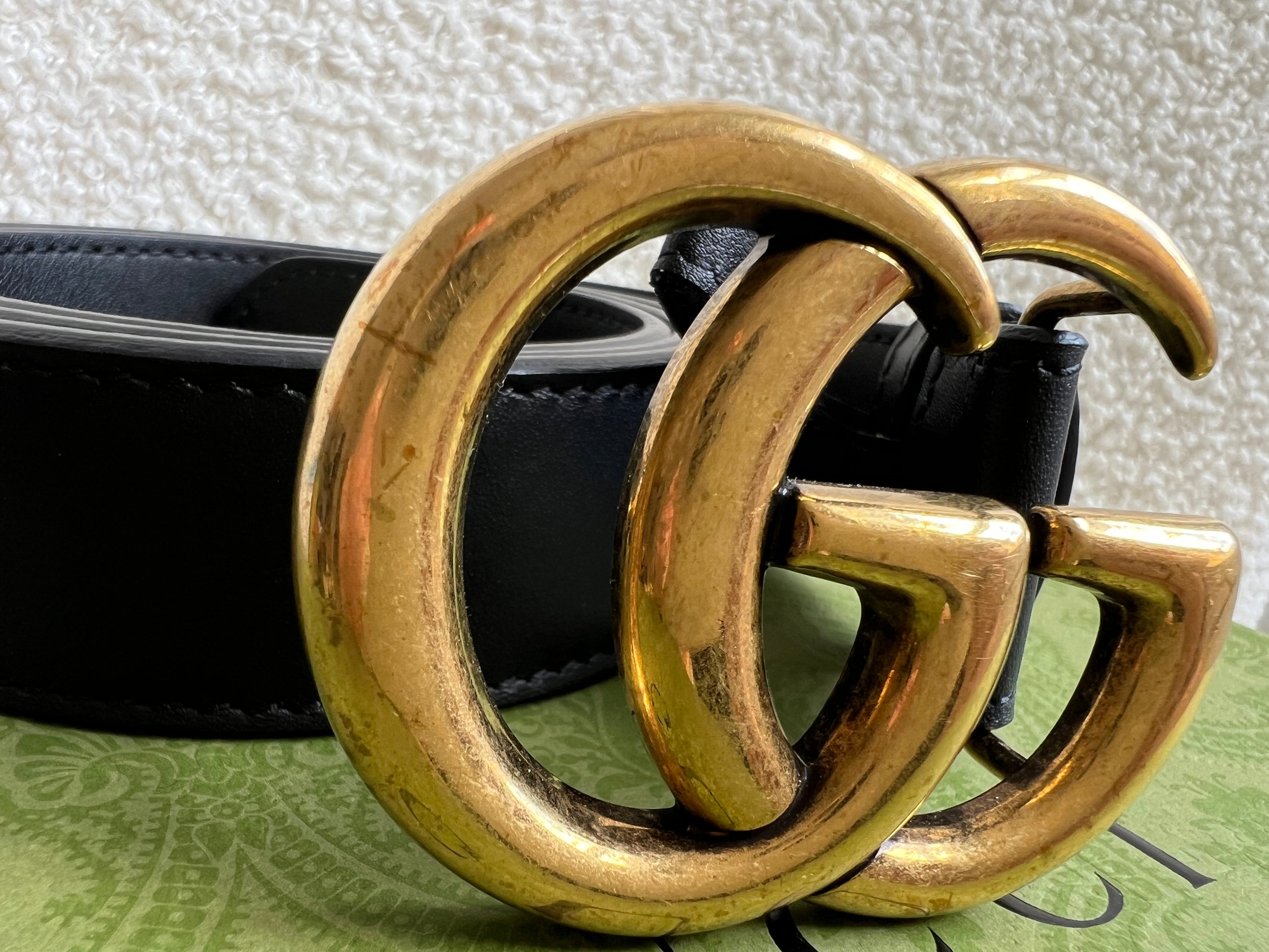 Gucci GG Marmont Black Leather Belt with Gold Buckle (RRP £395)