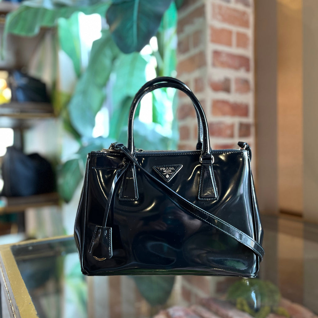 PRADA Galleria Black Patent Lux Leather Tote Bag