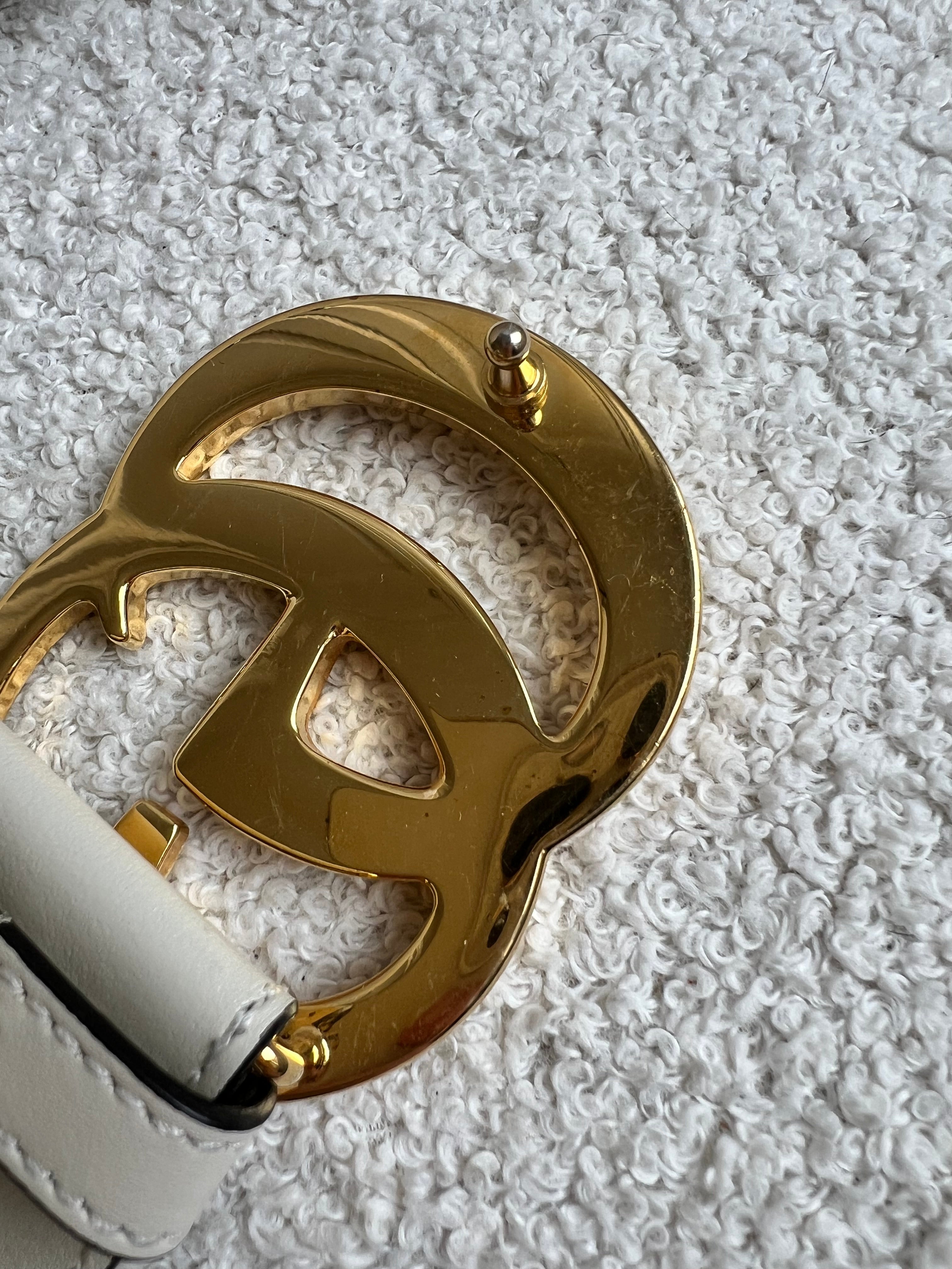 Gucci GG Marmont White Wide Leather Belt with Shiny Gold Buckle (RRP £410)