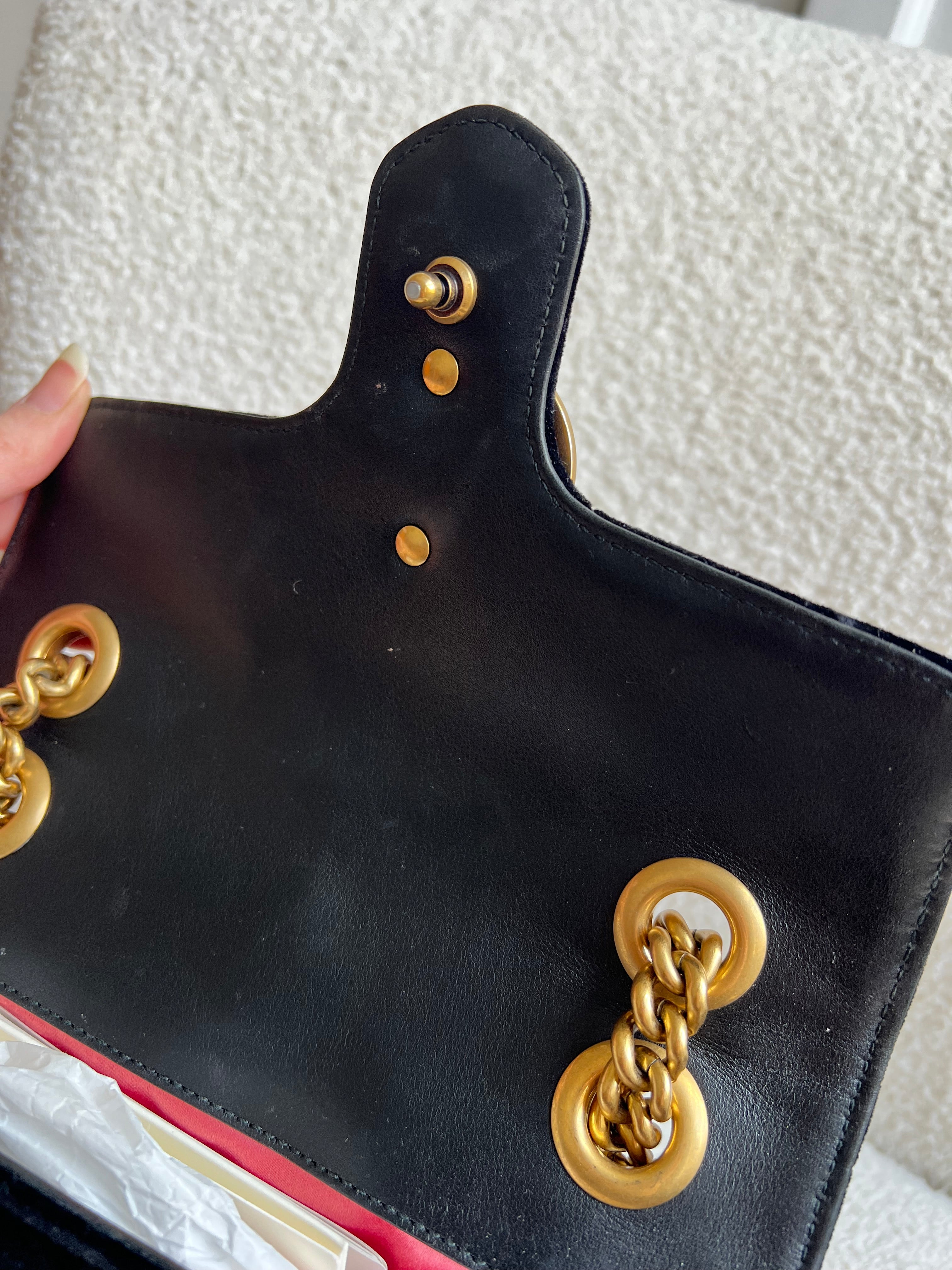 Gucci GG Black Velvet Embellished Marmont Mini Shoulder Bag