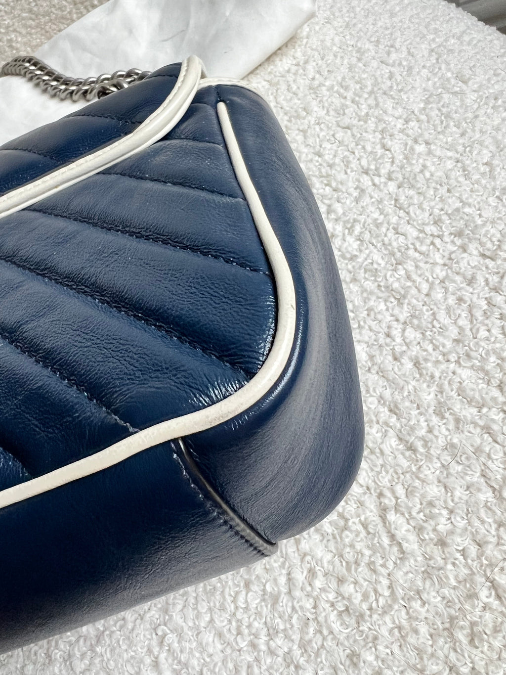 Gucci GG Navy and White Torchon Marmont Small Shoulder Bag