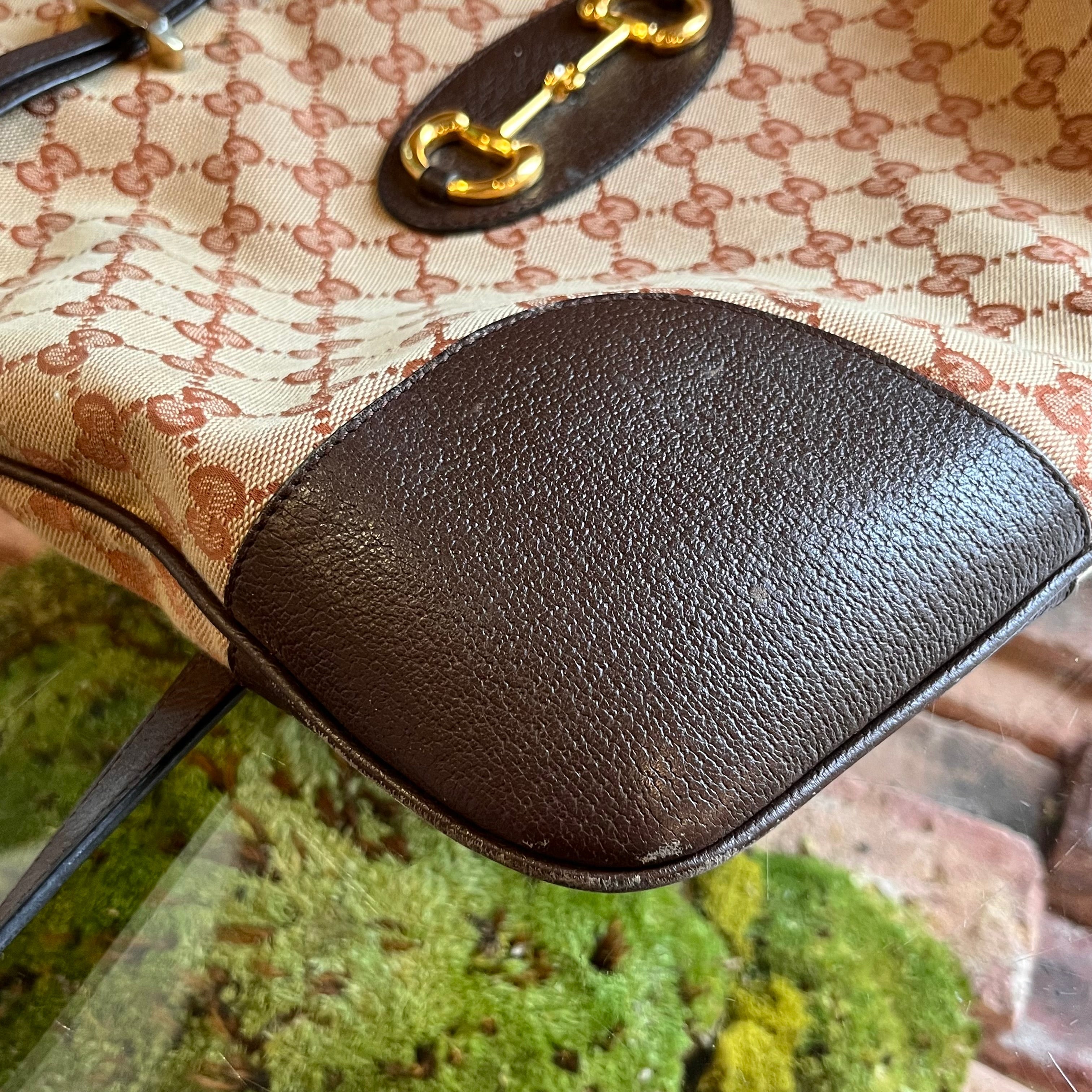 GUCCI Horsebit 1955 Messenger Maroon Gg Monogram Canvas Crossbody Bag