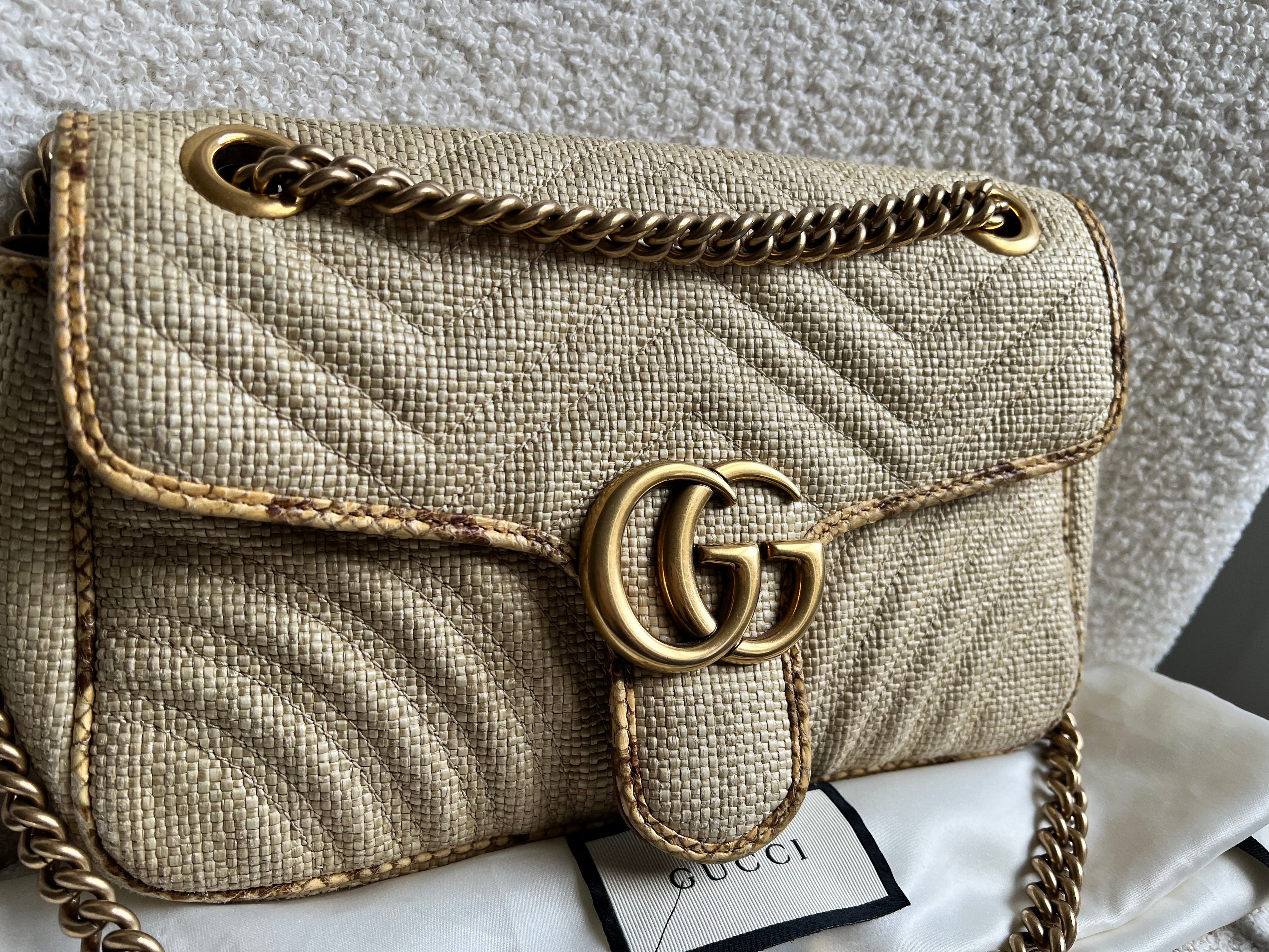 Gucci GG Beige Raffia Marmont Small Shoulder Bag (RRP £1,570)