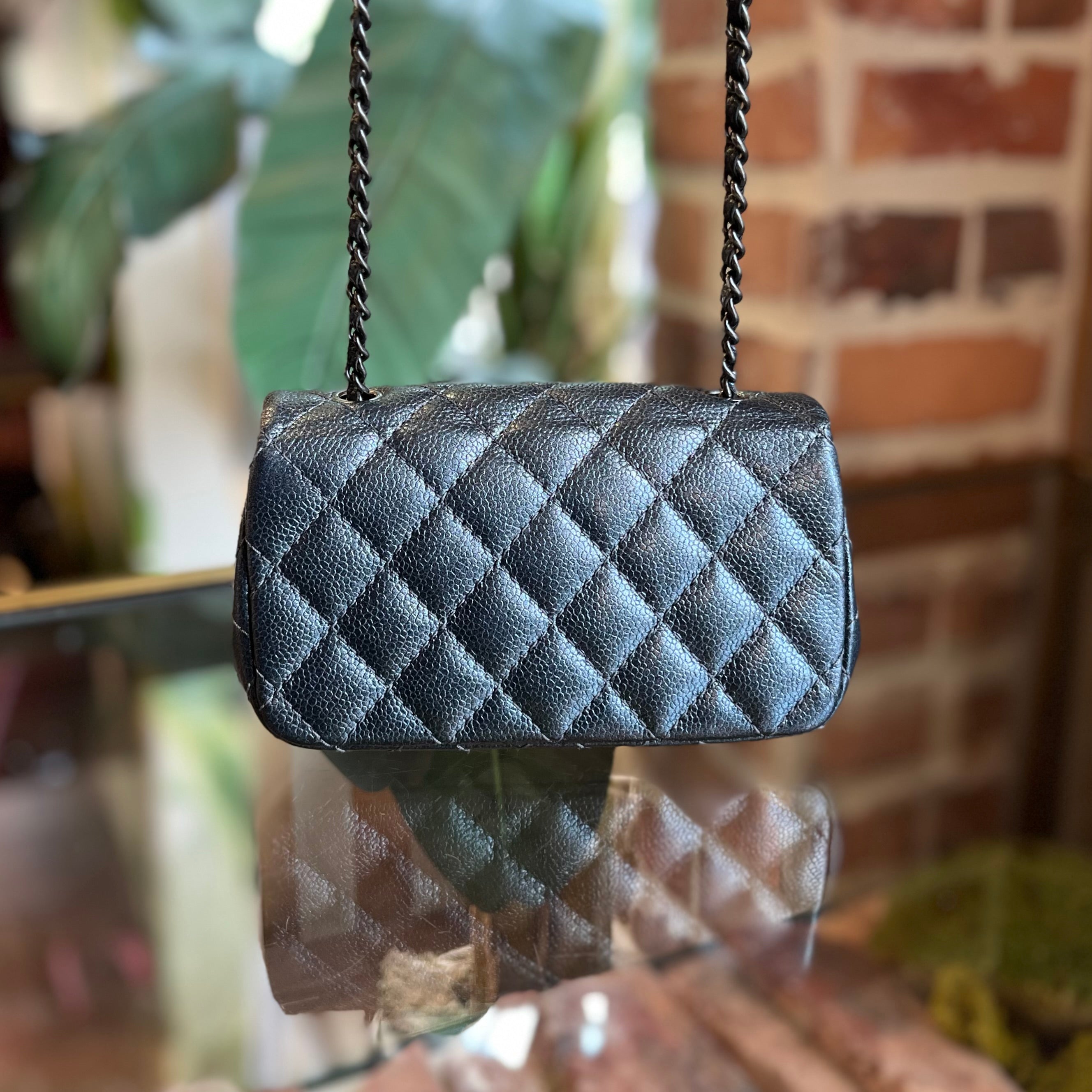 CHANEL Extra Mini Flap Metallic Blue Caviar Leather Rectangle Shoulder Bag