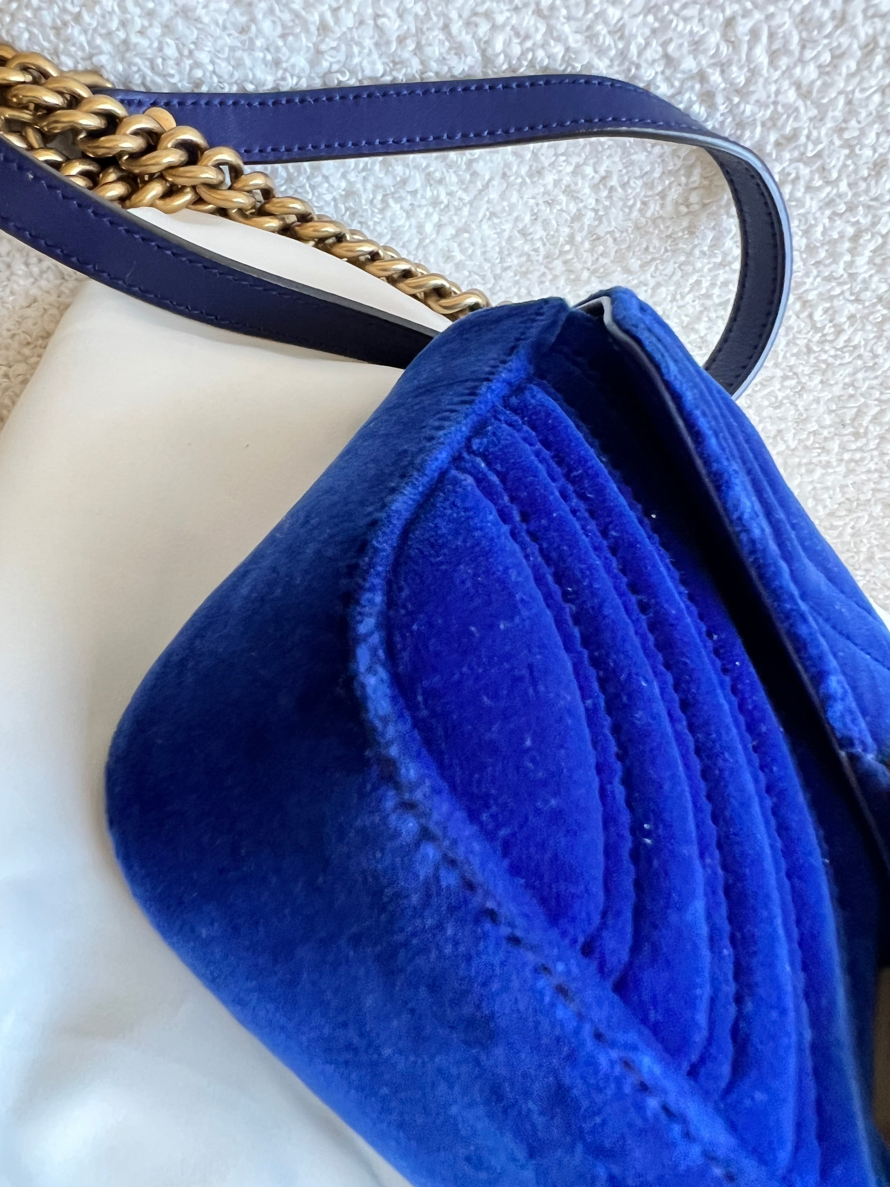 Gucci GG Blue Mini Velvet Marmont Mini Shoulder Bag
