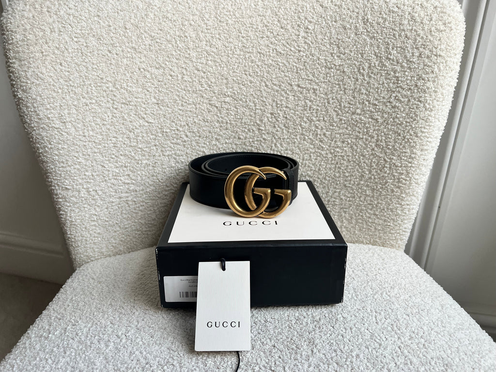 Gucci GG Marmont Black Wide Leather Belt with Shiny Gold Buckle (RRP £410)