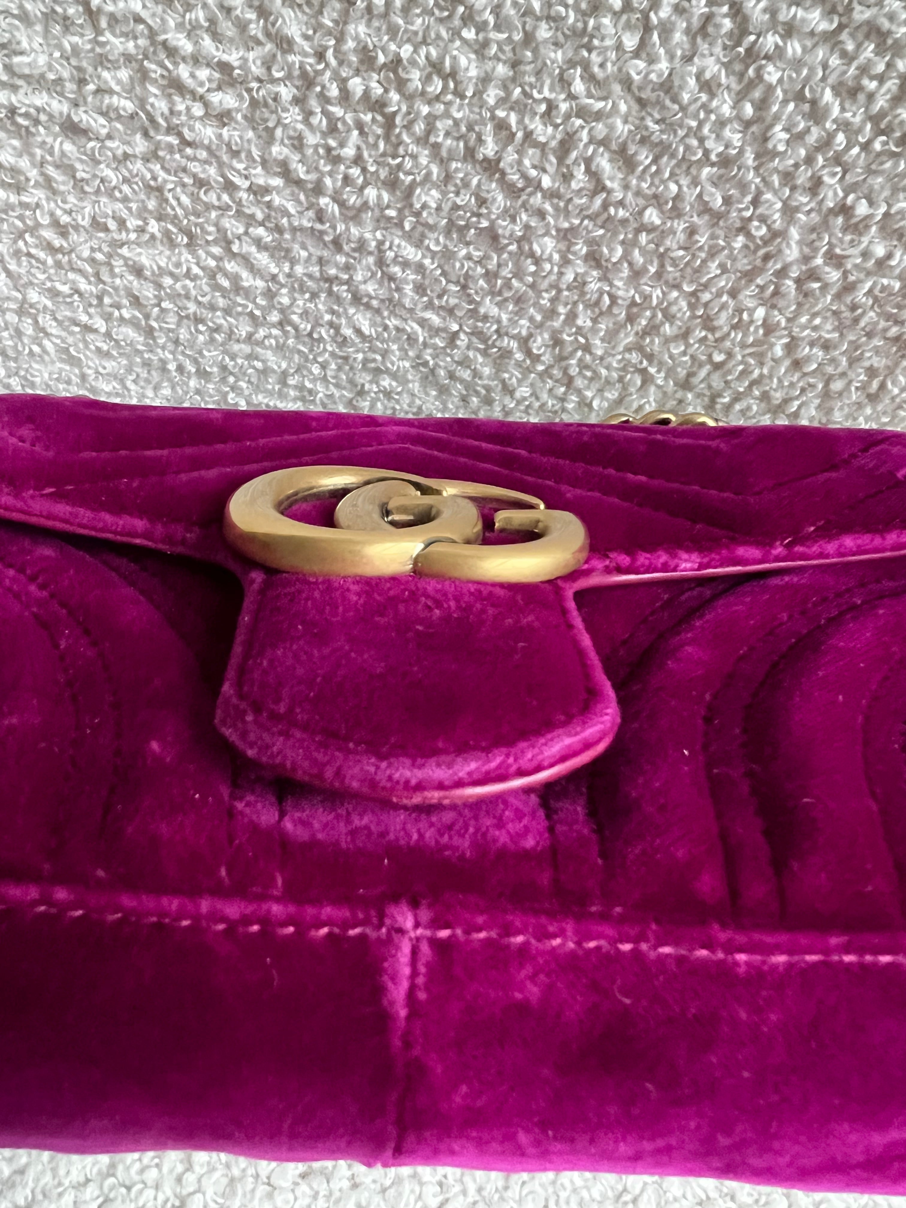 Gucci GG Mini Fuchsia Velvet Marmont Mini Shoulder Bag (RRP £1295)