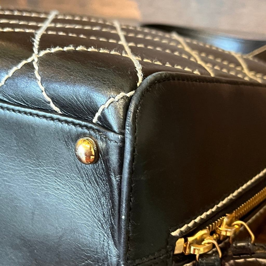 CHANEL Surpiqué Wild Stitch Black Calfskin Leather Tote