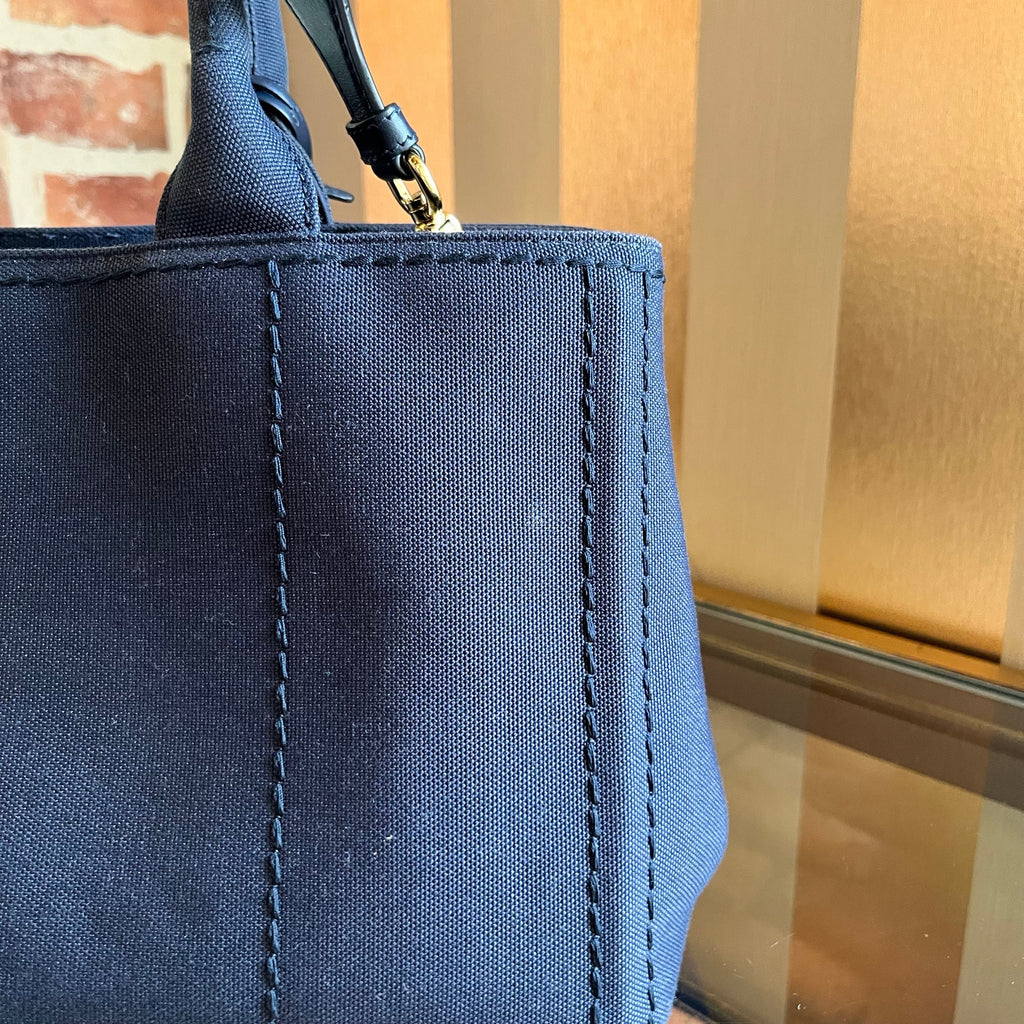 PRADA Jardinière Large Navy Blue Cotton Canvas Tote