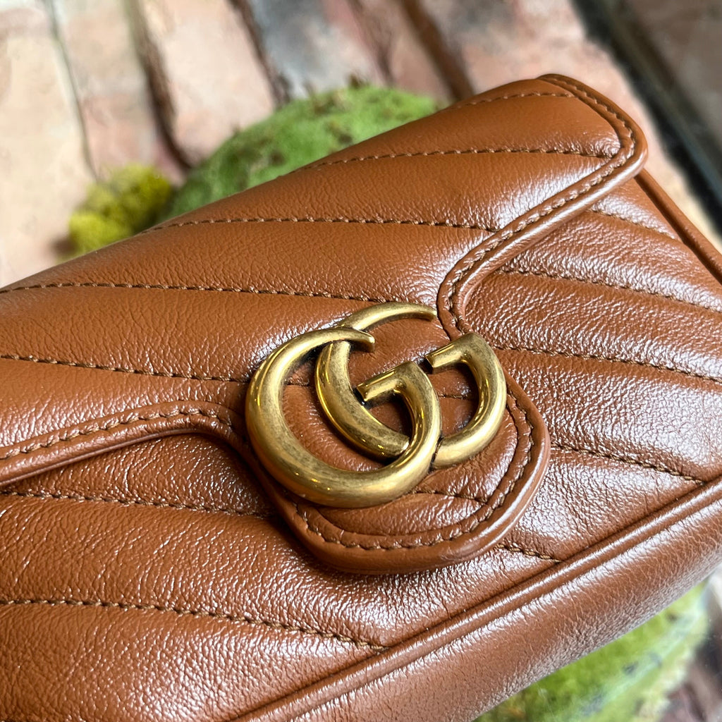 GUCCI GG Marmont Super Mini Azalea Calfskin Leather Crossbody Bag
