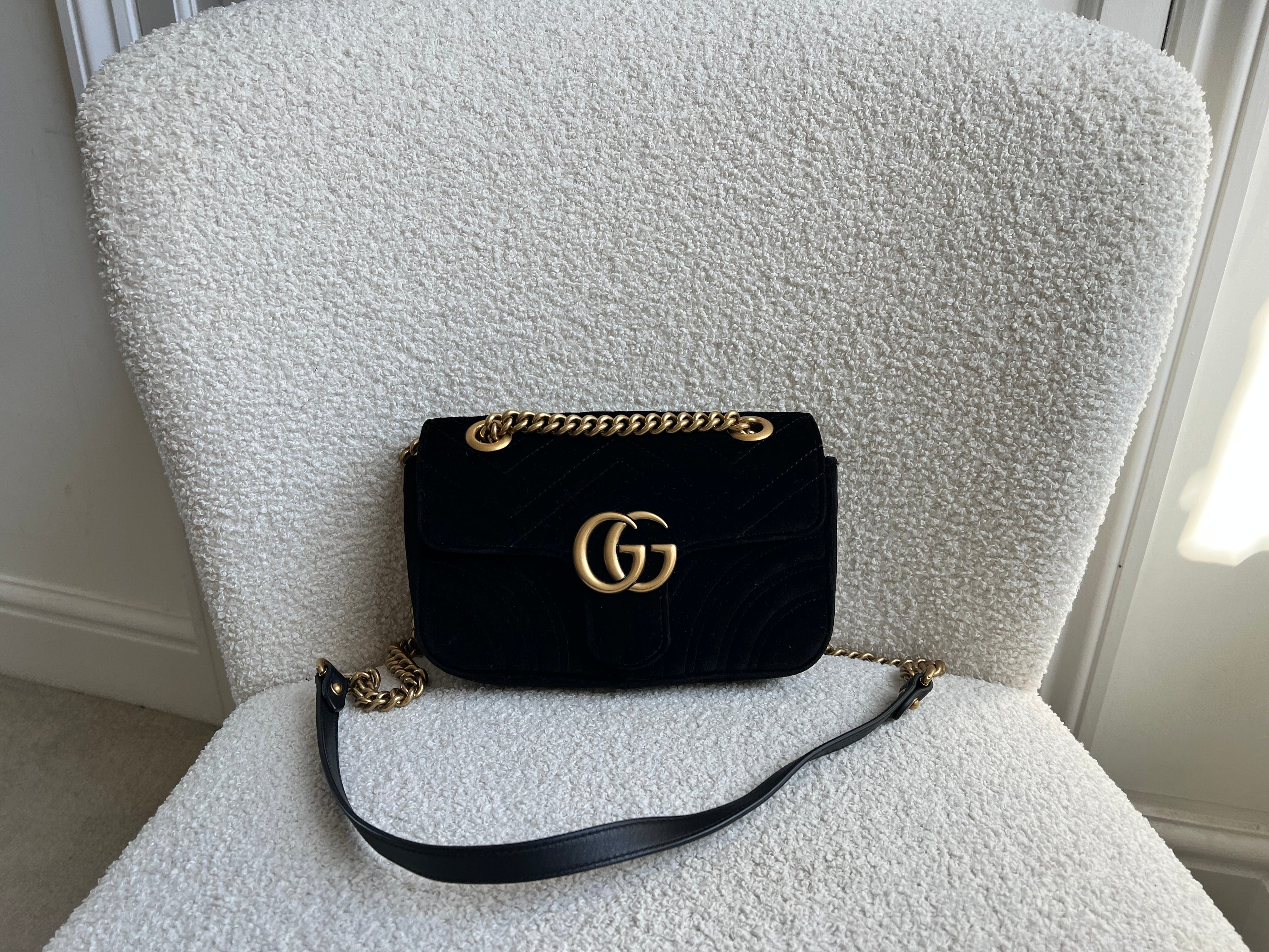 Gucci GG Black Velvet Marmont Mini Shoulder Bag (RRP £1395)