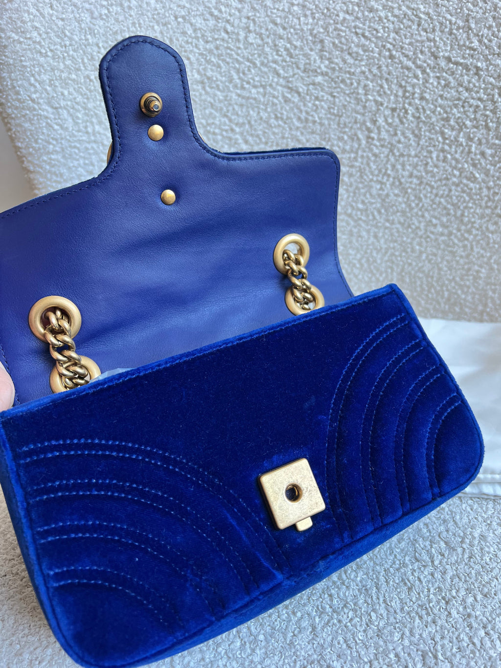 Gucci GG Blue Mini Velvet Marmont Mini Shoulder Bag