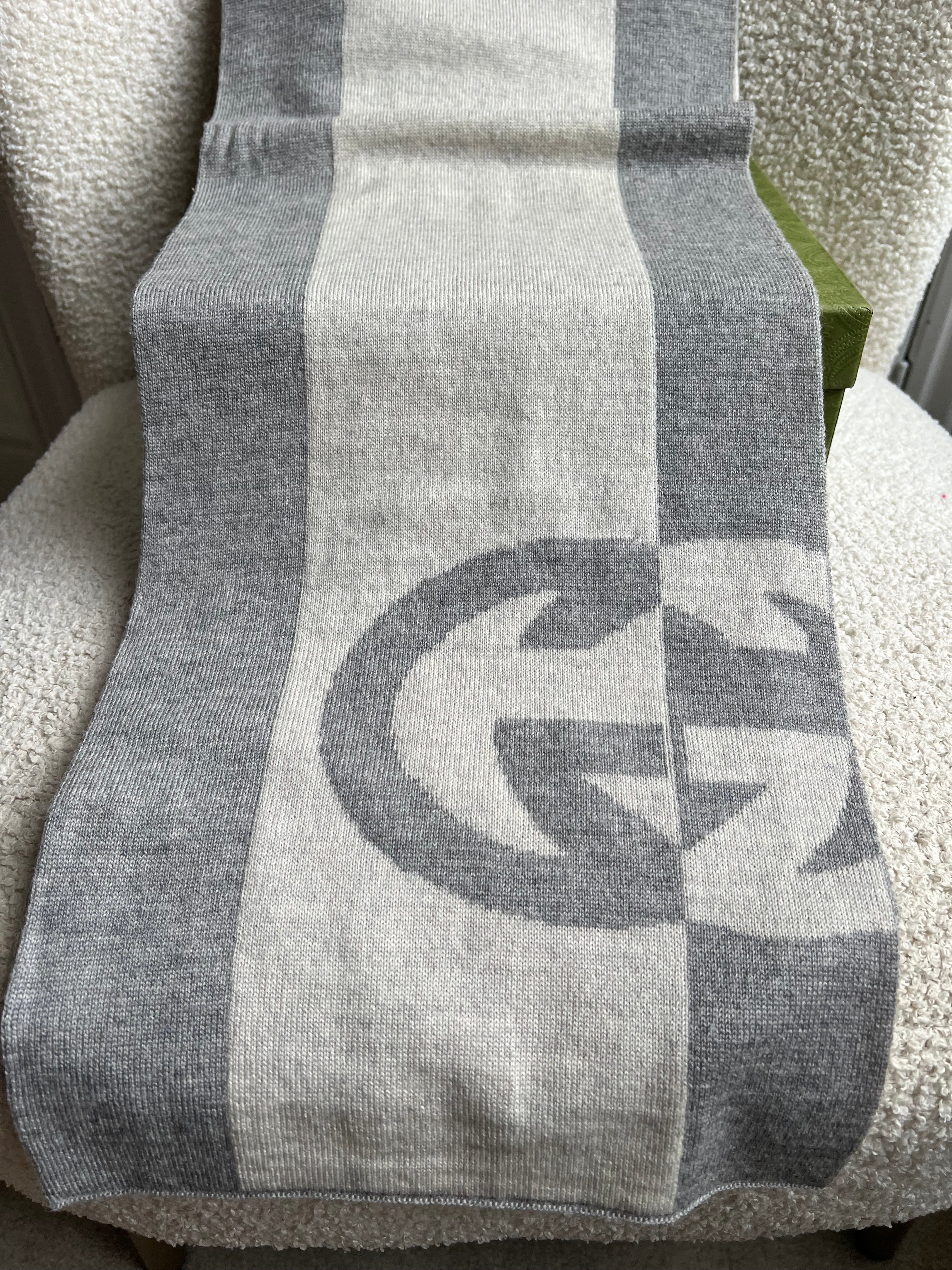 Gucci Grey GG Wool Scarf