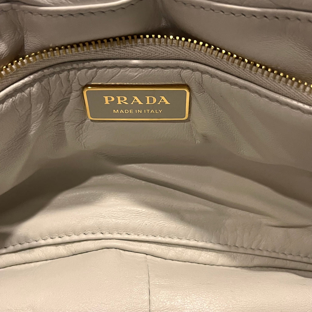 PRADA System Flap Small White Nappa Patchwork Quilted Leather Shoulder Bag