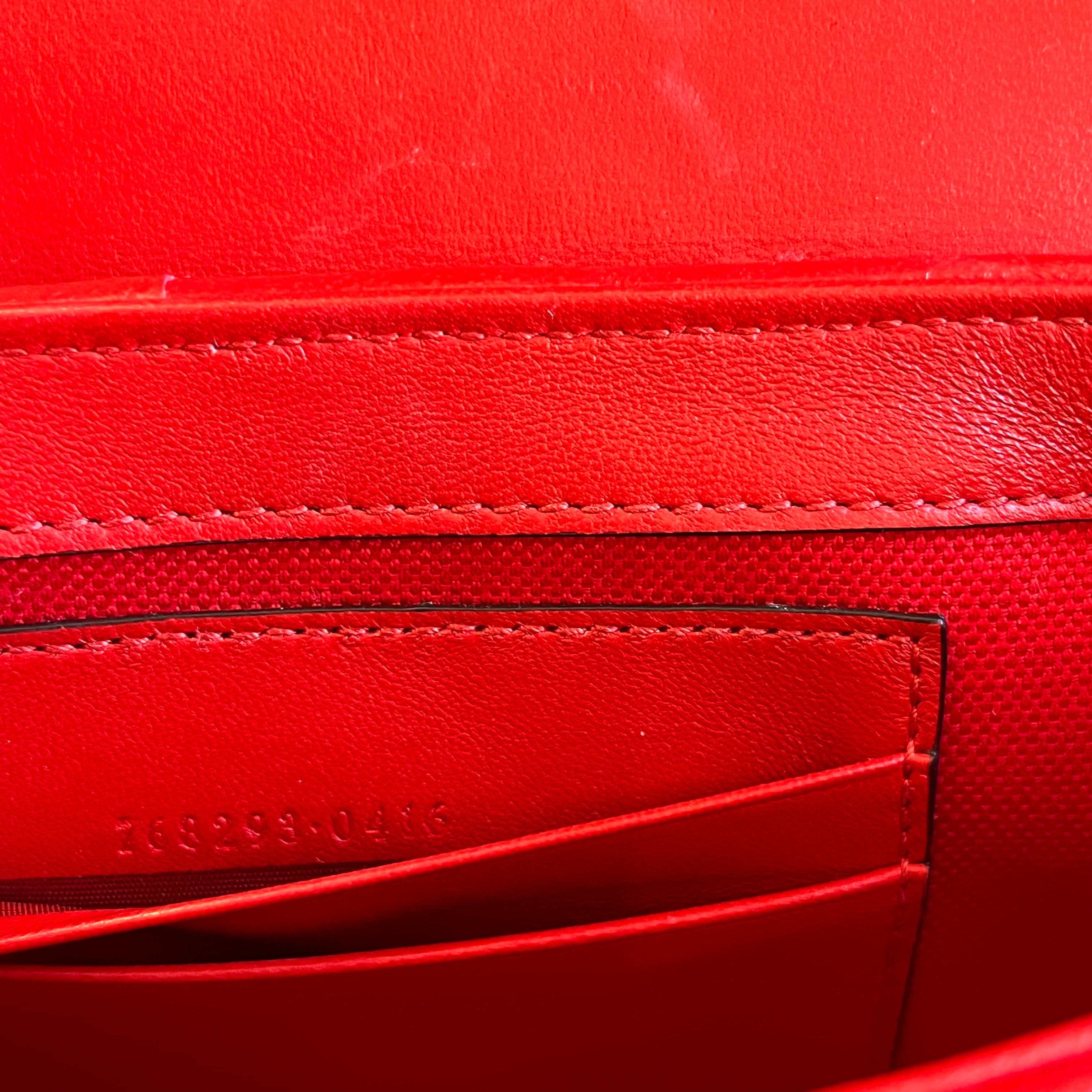 GUCCI GG Marmont Mini Red Matelassé Double G Studs Torchon Shoulder Bag