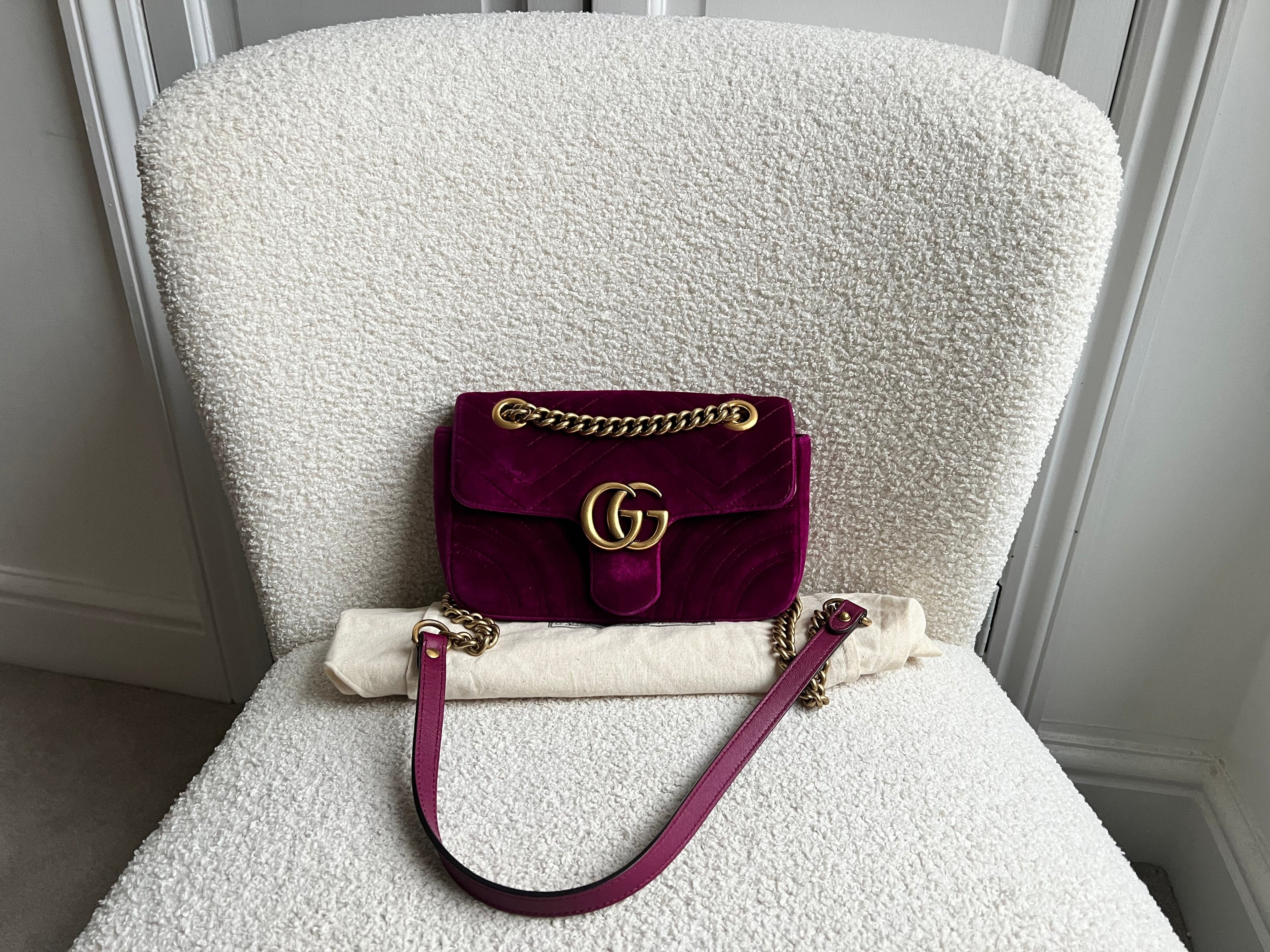 Gucci GG Mini Fuchsia Velvet Marmont Mini Shoulder Bag (RRP £1295)