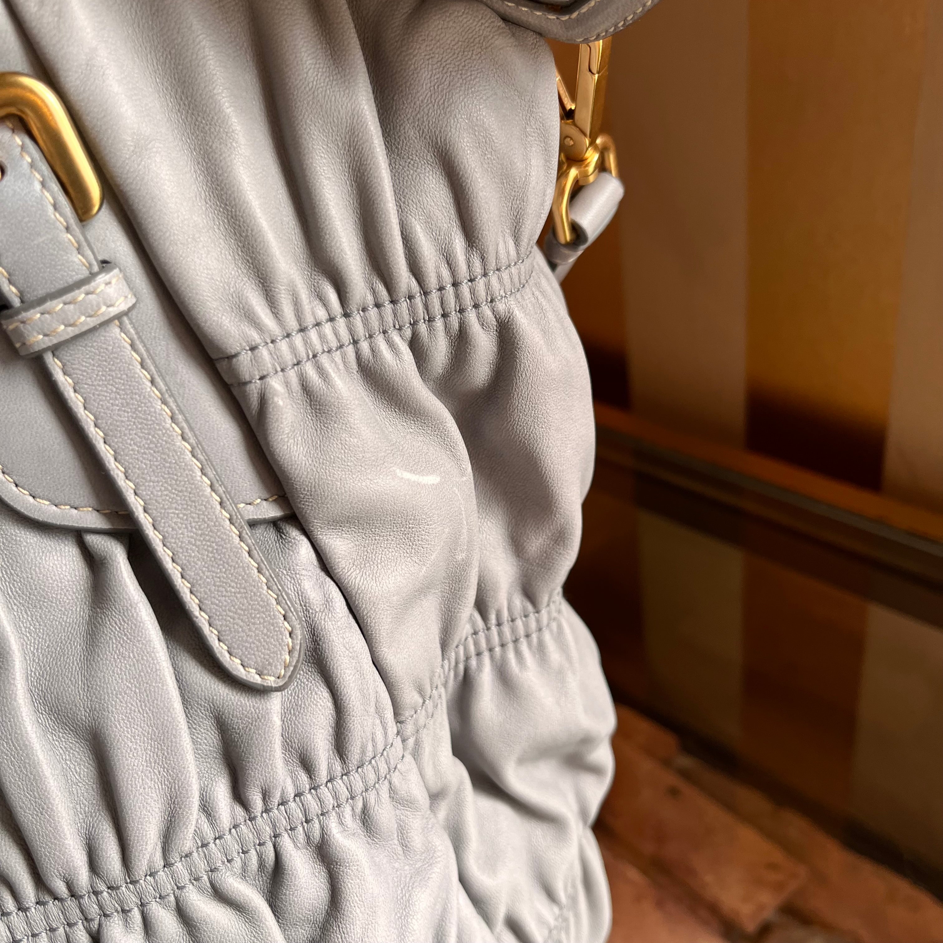 PRADA Gray Nappa Gaufre 2-Way Leather Tote Bag
