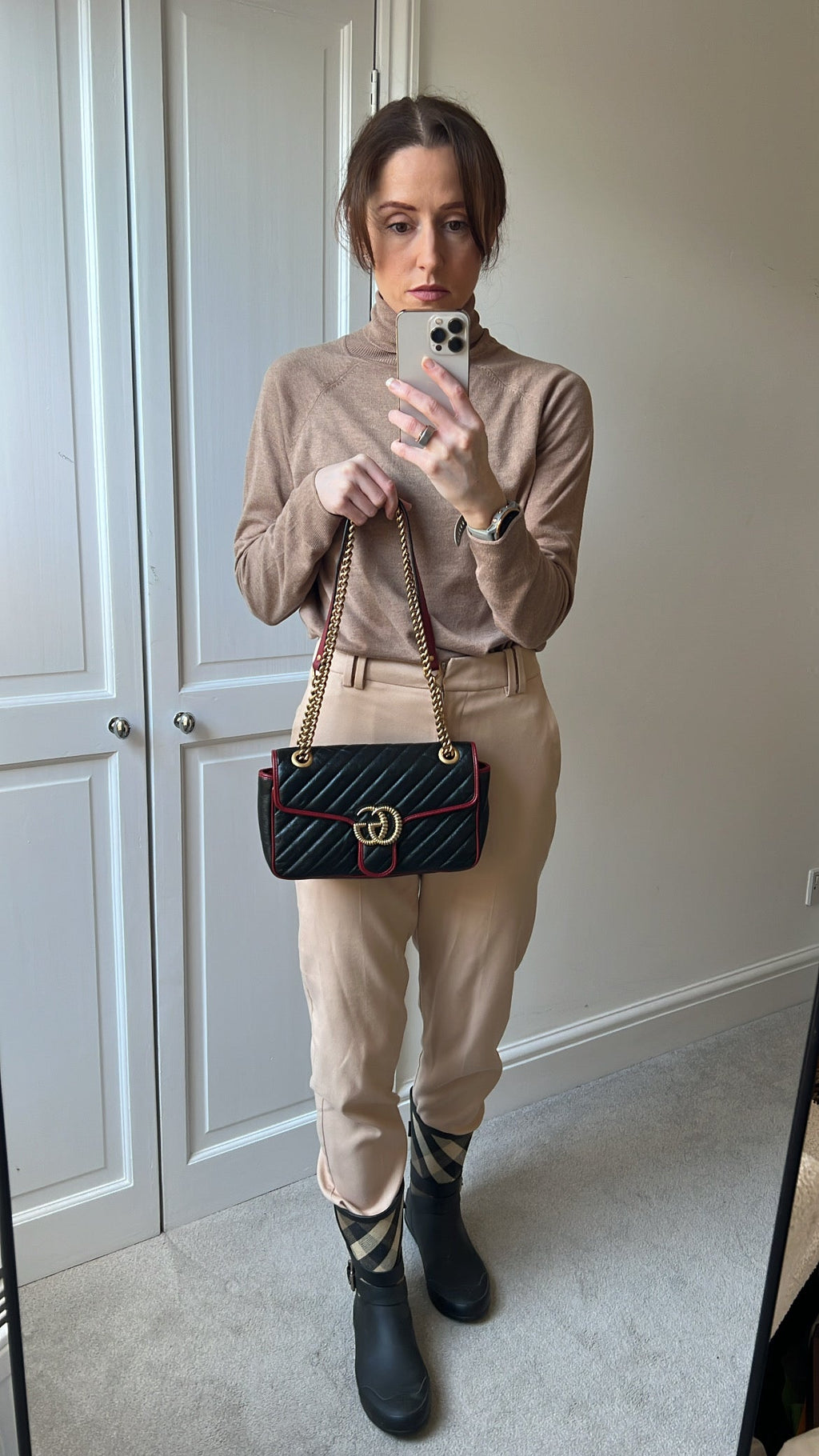 Gucci GG Black and Red Torchon Marmont Small Shoulder Bag