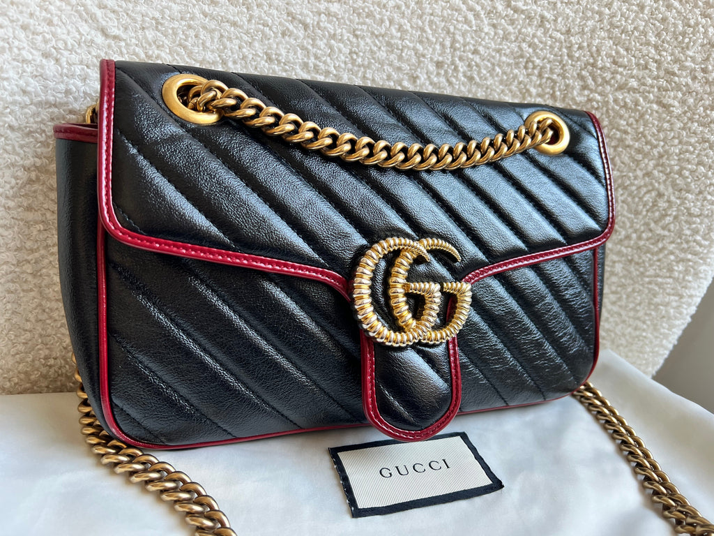Gucci GG Black and Red Torchon Marmont Small Shoulder Bag