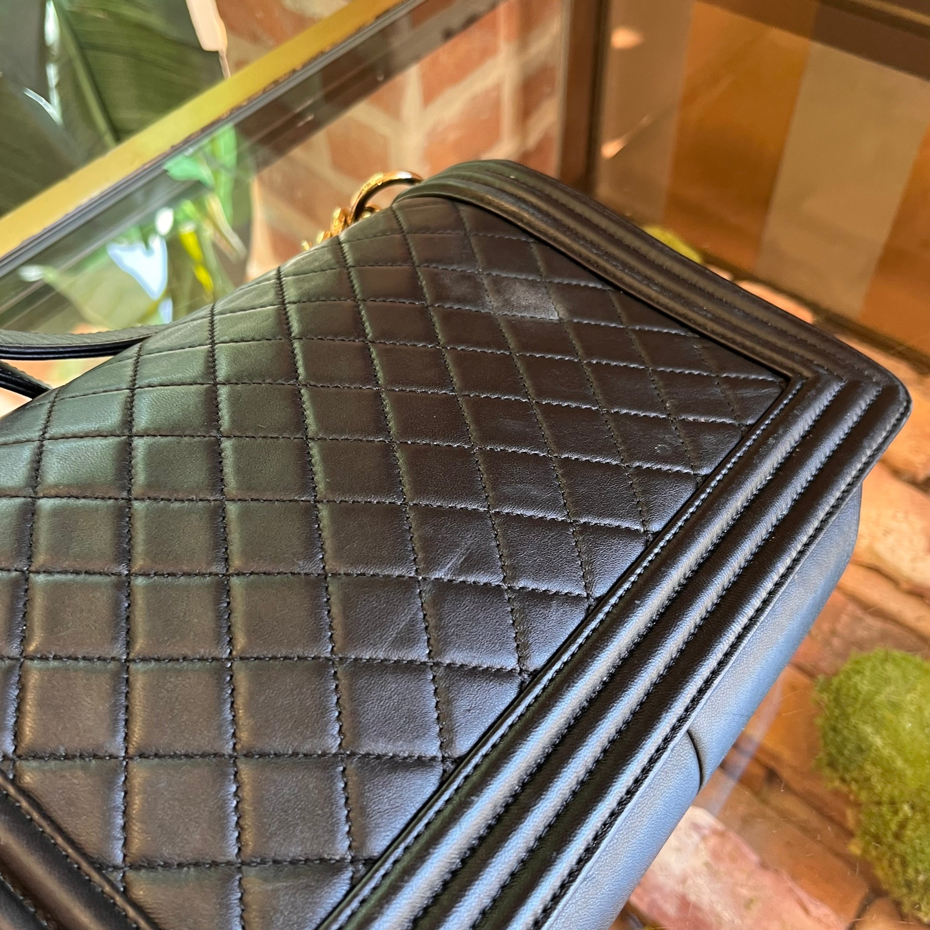CHANEL Boy New Medium Black Lambskin Shoulder Bag