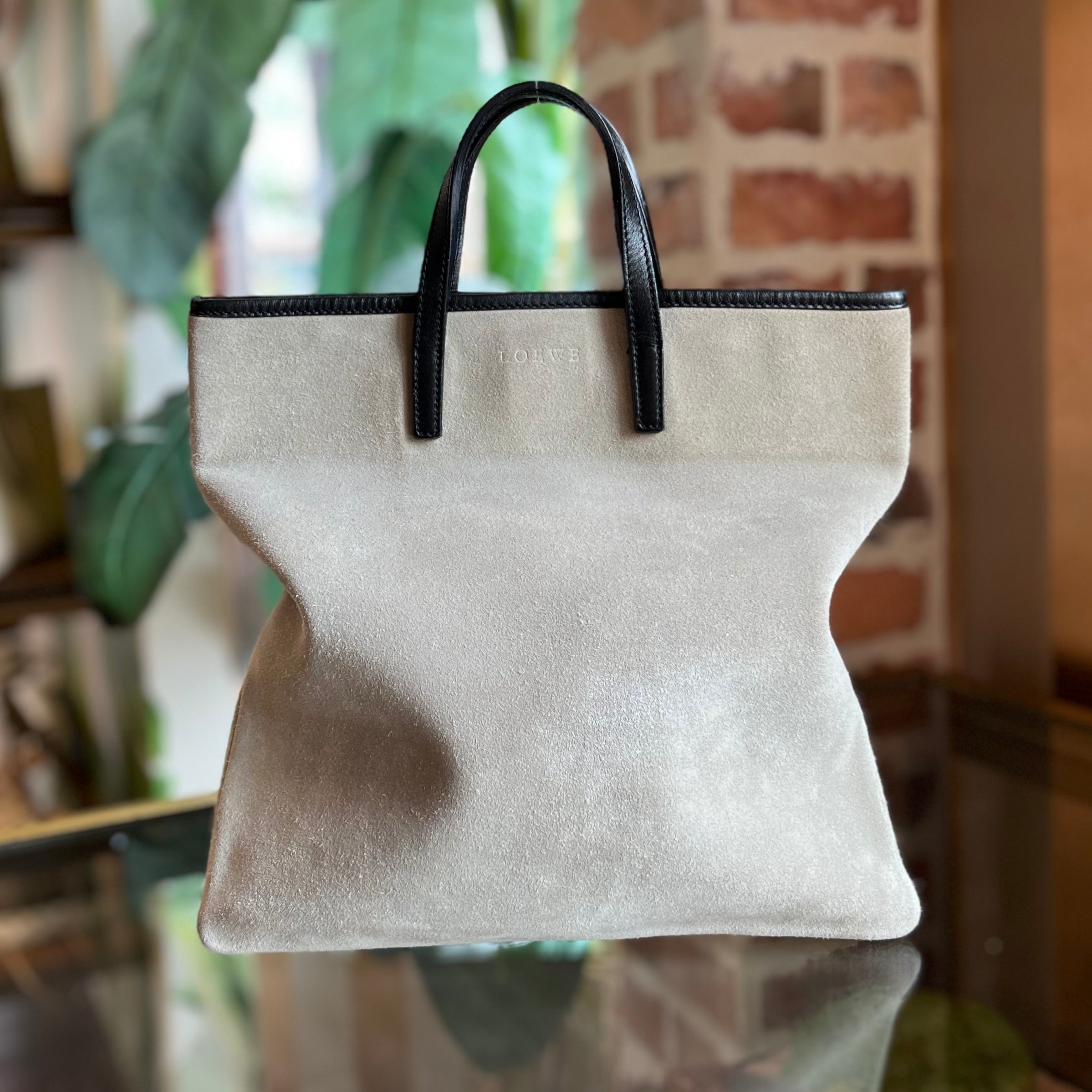 LOEWE Anagram Gray Suede Tote