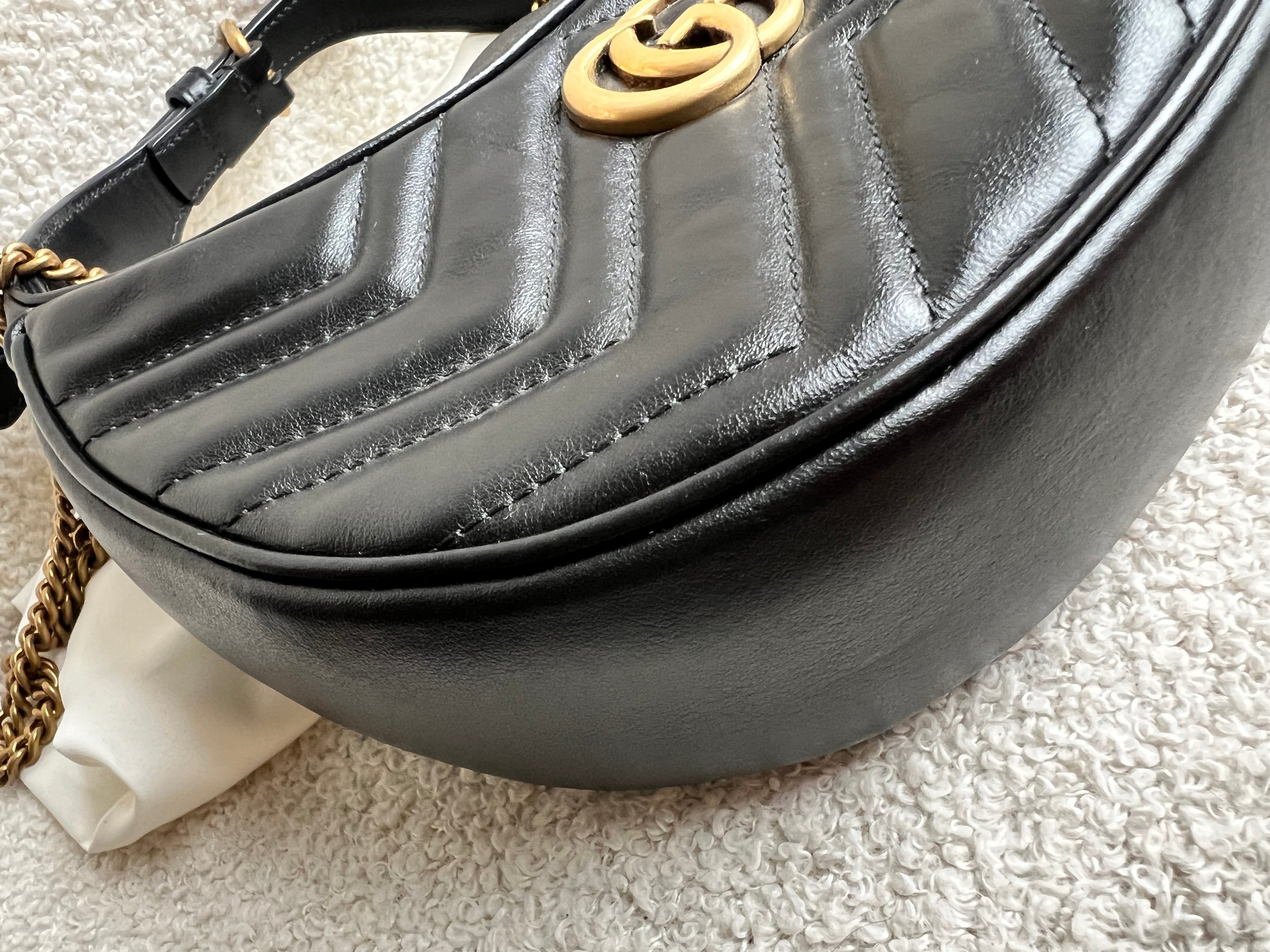 Gucci GG Black Mini Half Moon Marmont Shoulder Bag (RRP £1160)