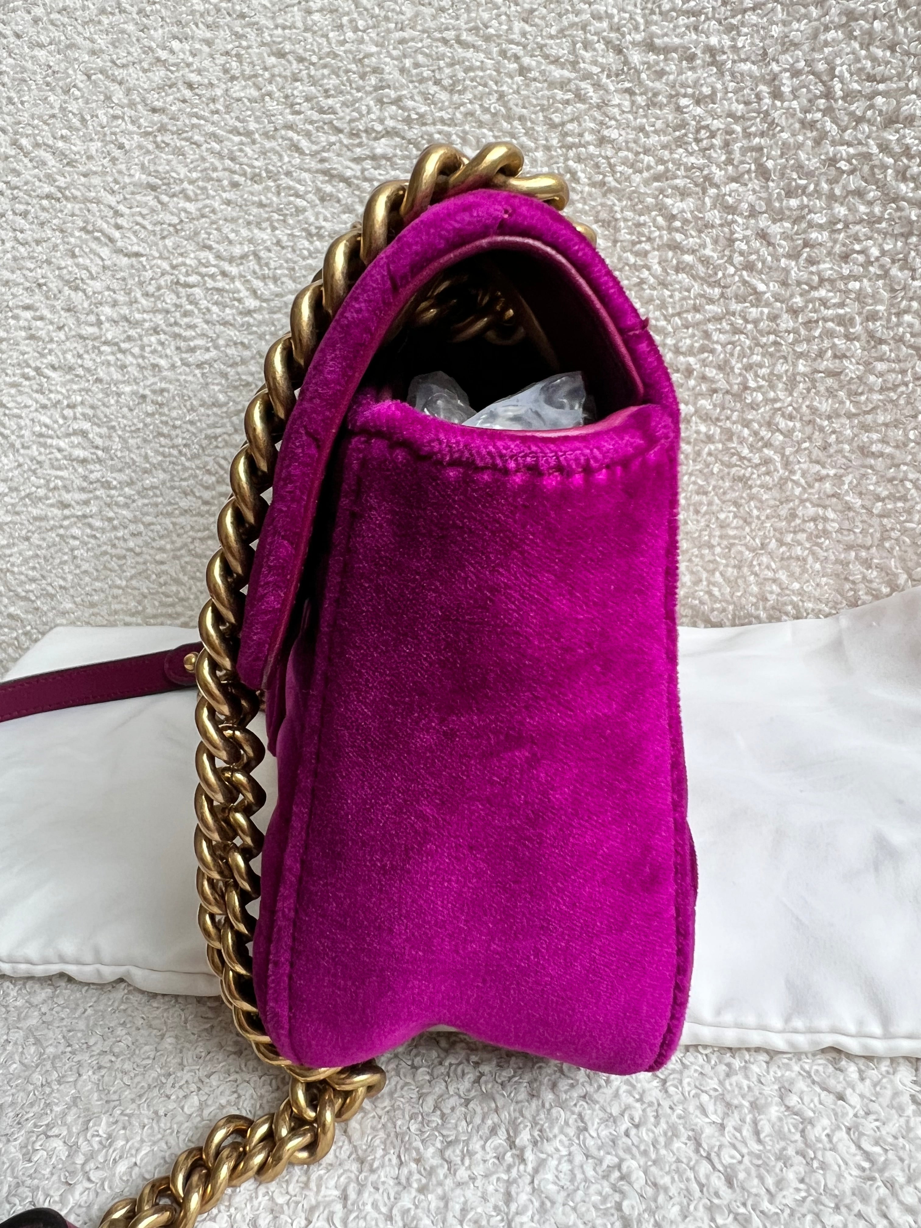 Gucci GG Fuchsia Velvet Marmont Small Shoulder Bag (RRP £1490)