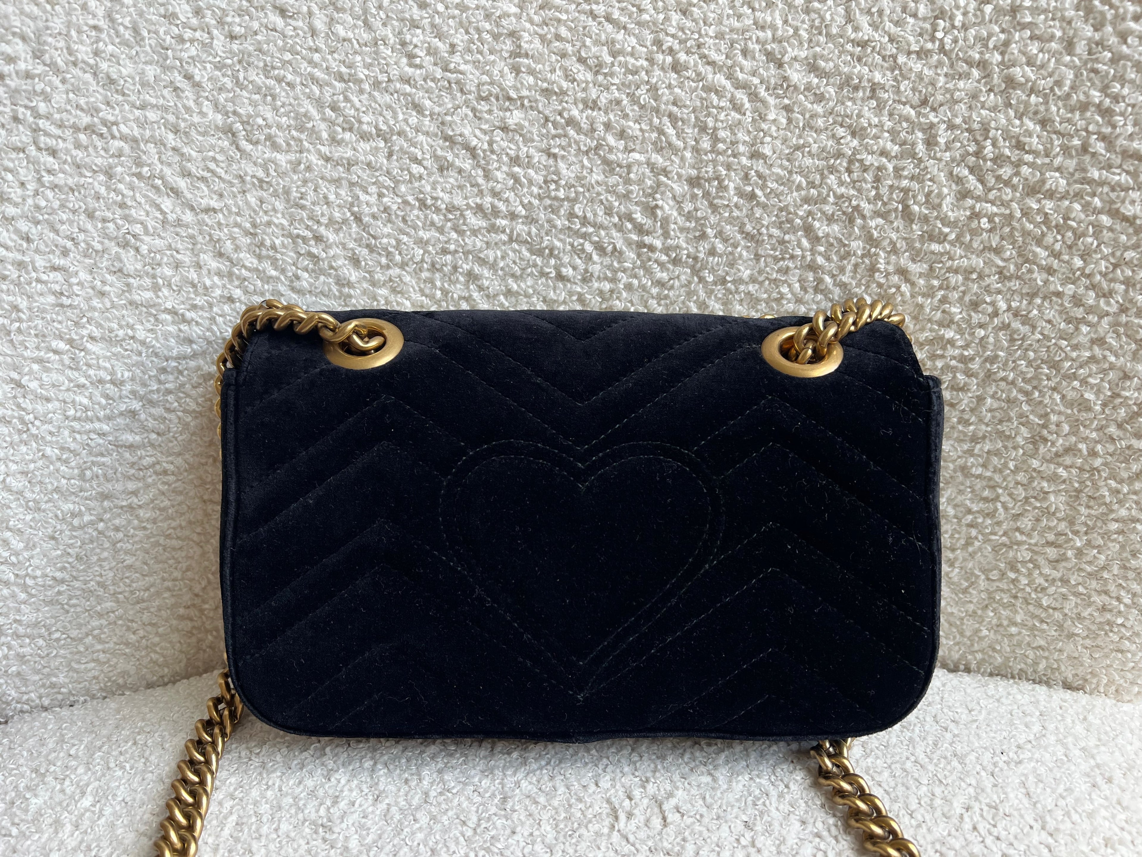 Gucci GG Black Velvet Embellished Marmont Mini Shoulder Bag