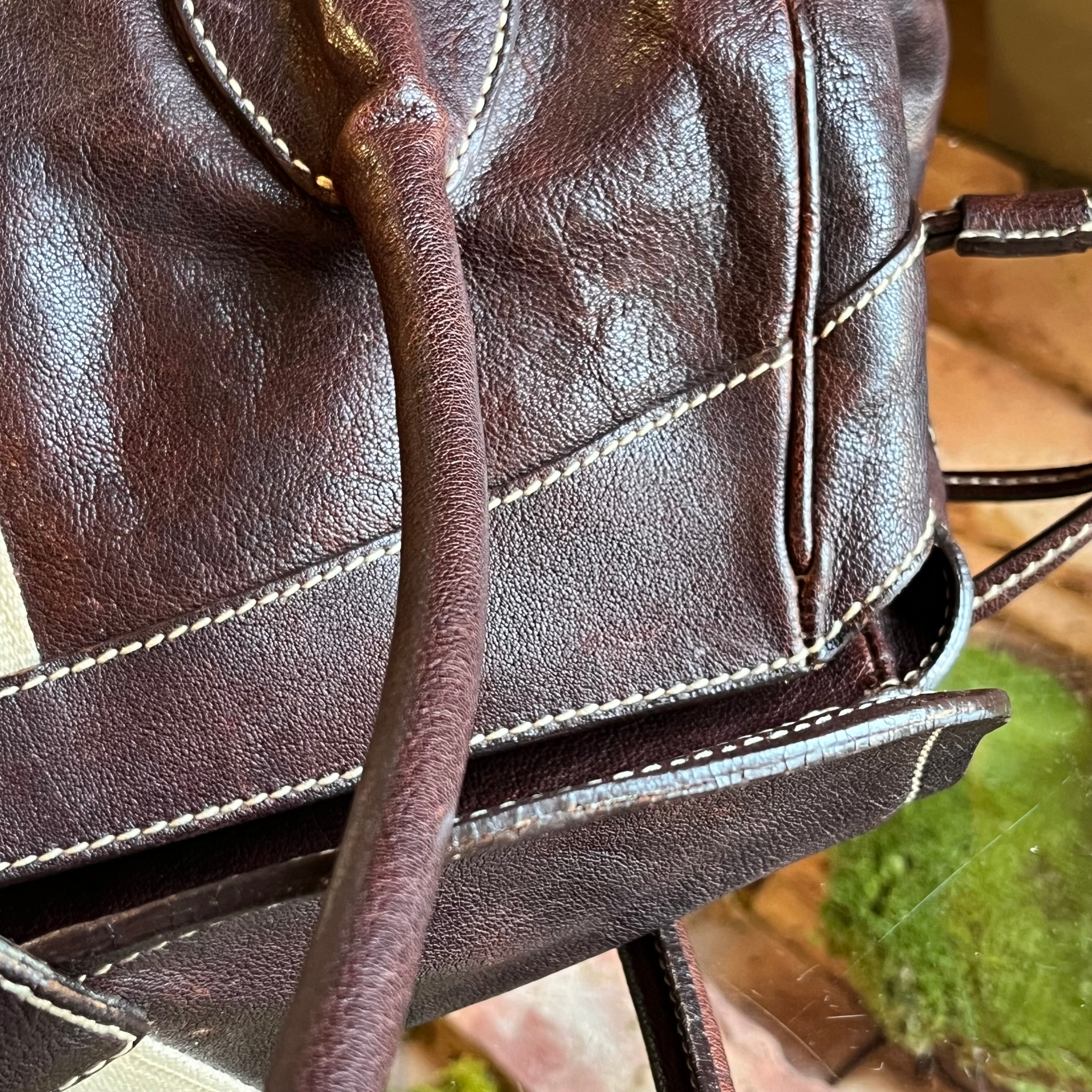 PRADA Buckle Striped Brown Shoulder Bag