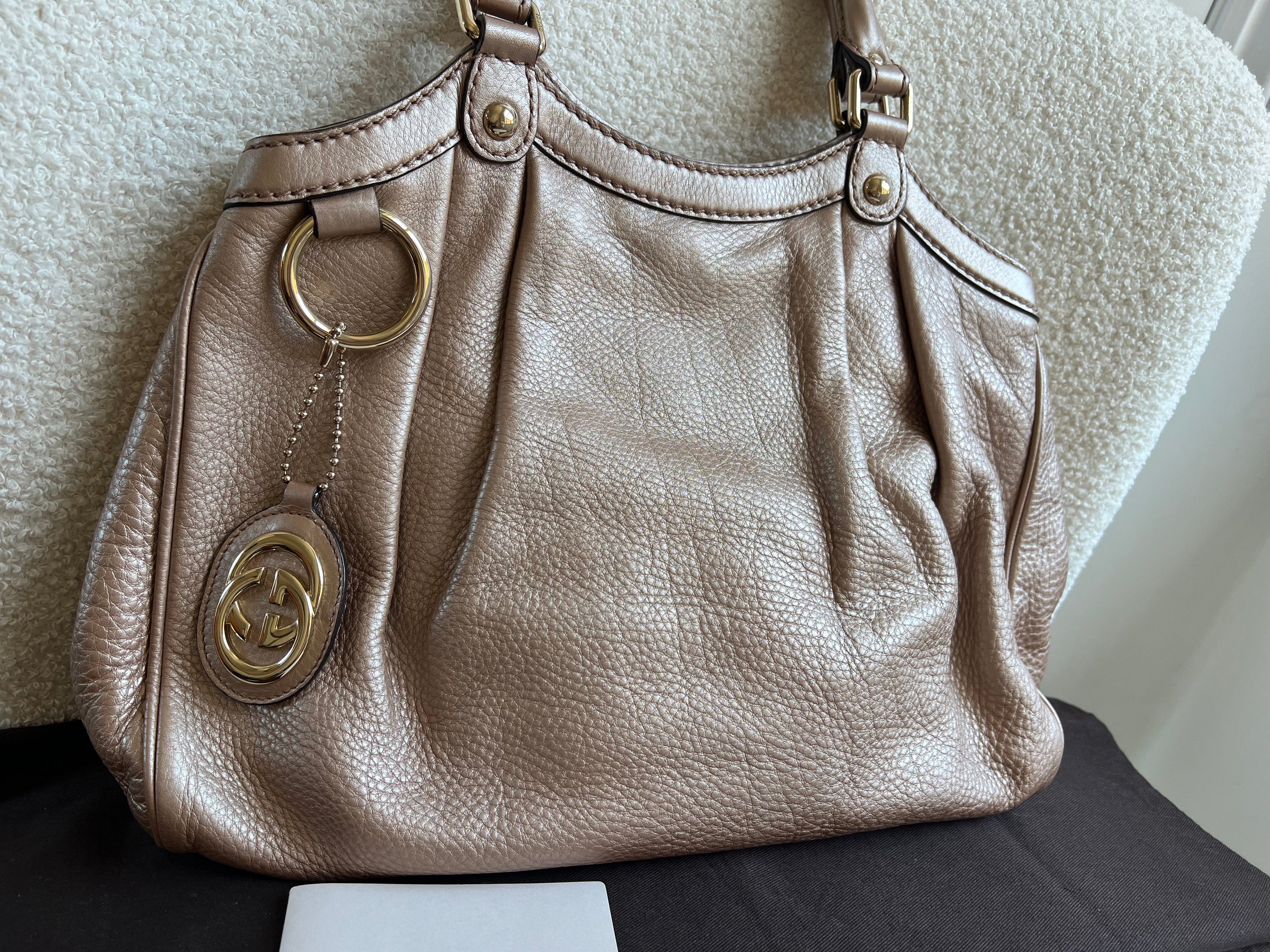 Gucci Winter Rose Leather Medium Sukey Tote Bag