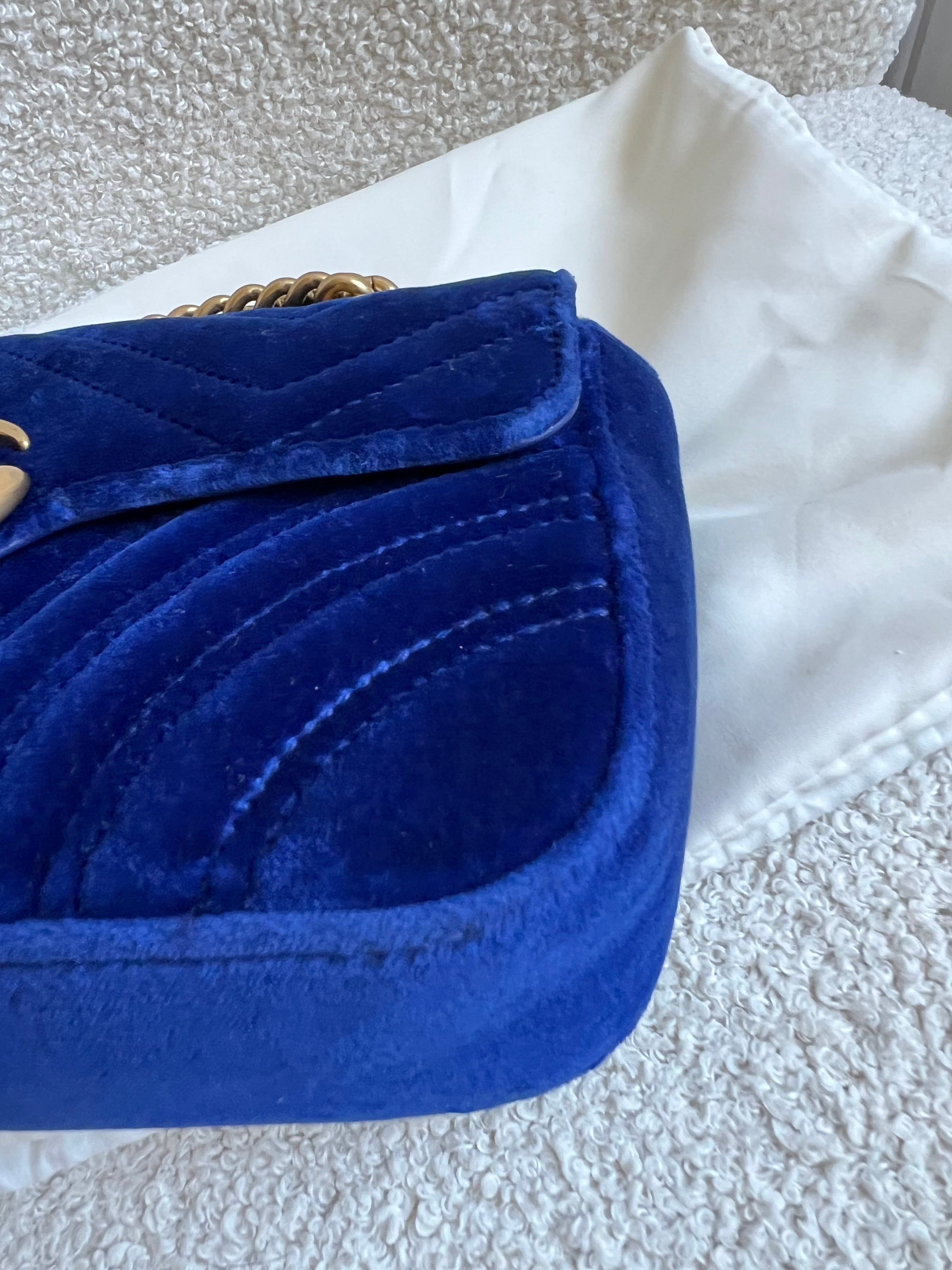 Gucci GG Blue Mini Velvet Marmont Mini Shoulder Bag