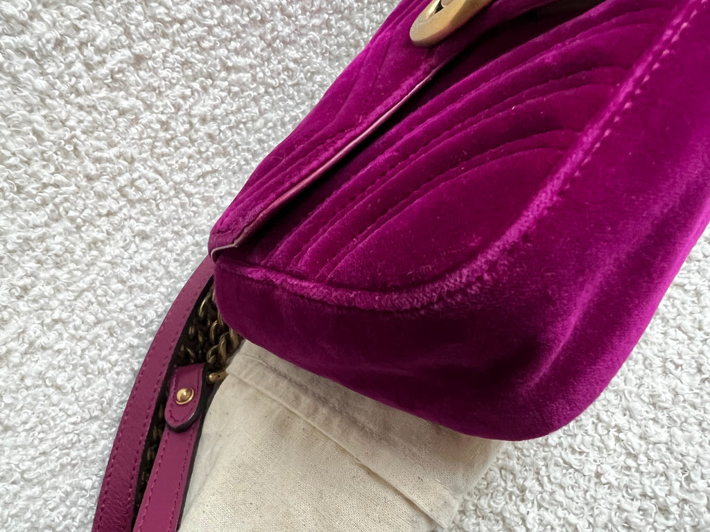 Gucci GG Mini Fuchsia Velvet Marmont Mini Shoulder Bag (RRP £1295)