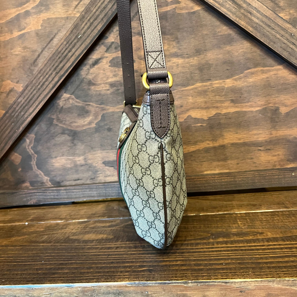 GUCCI Ophidia Half Moon Hobo Beige Ebony GG Coated Canvas Shoulder Bag