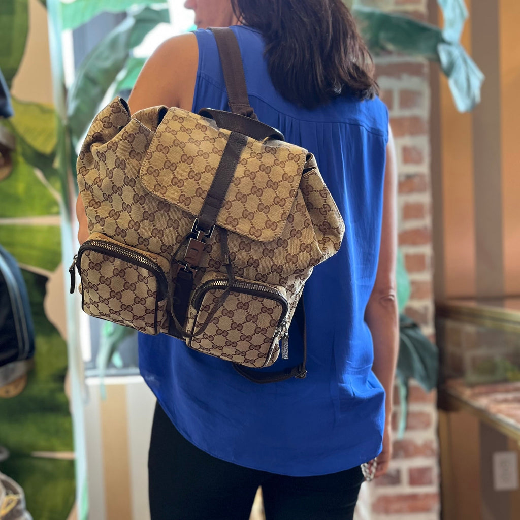 GUCCI Piston Lock GG Monogram Canvas Backpack