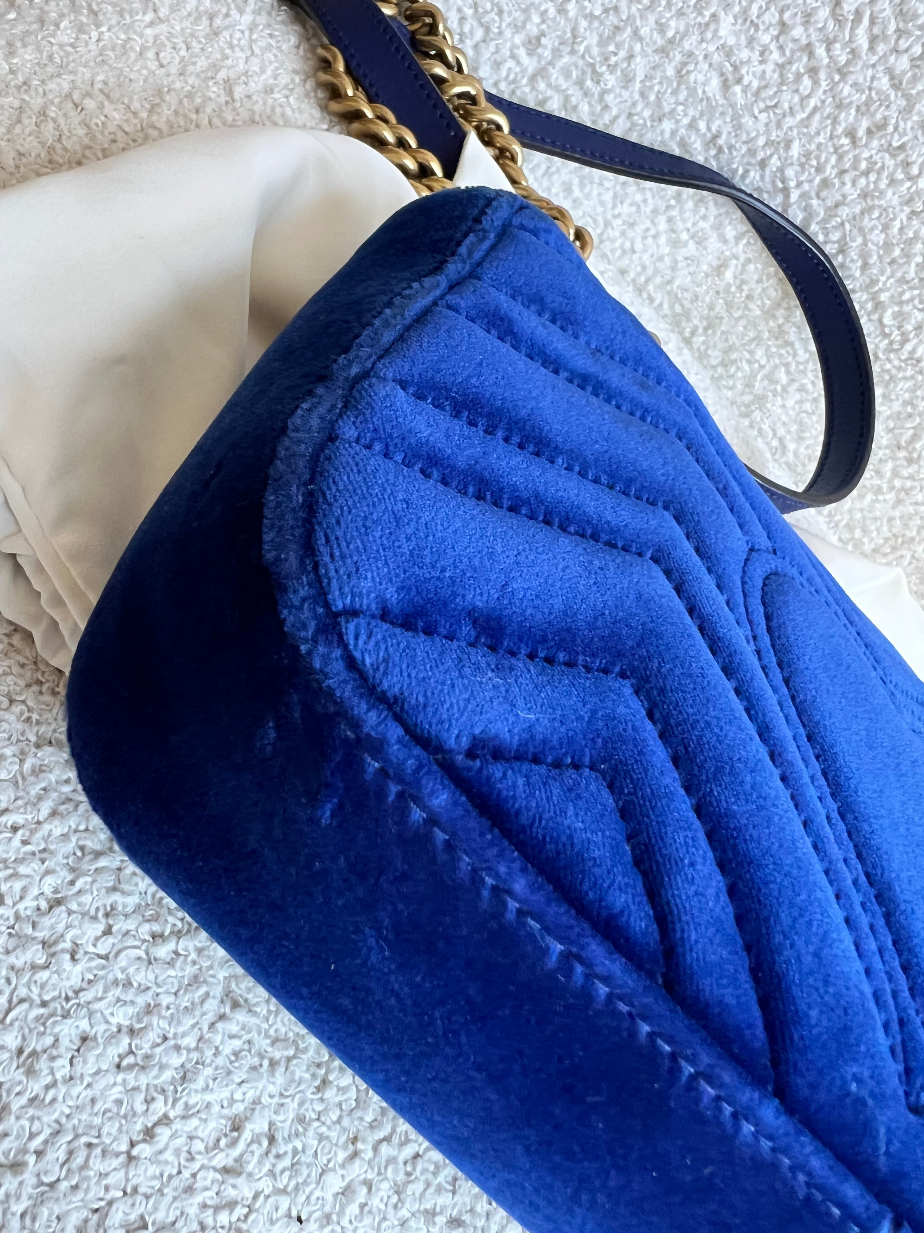 Gucci GG Blue Mini Velvet Marmont Mini Shoulder Bag