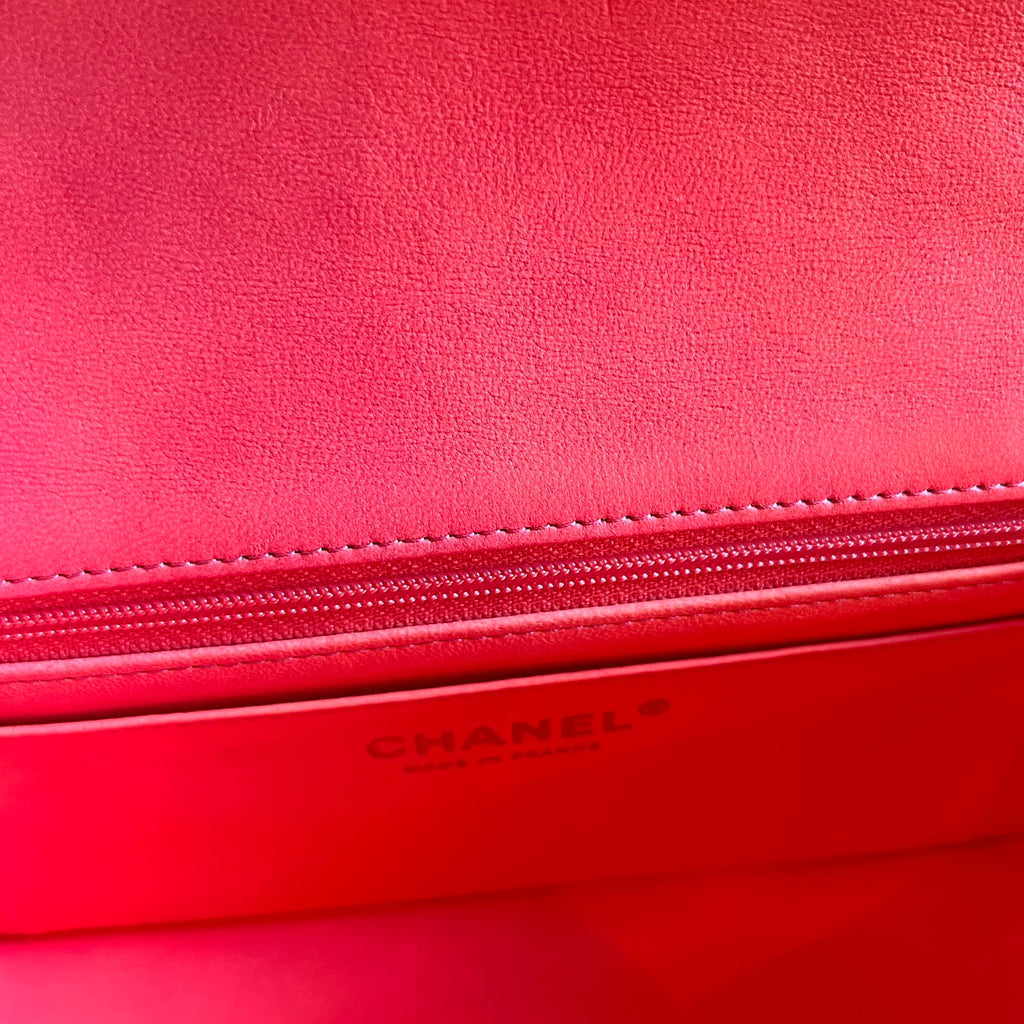 CHANEL Rectangular Mini Flap Pink Orange Lambskin Leather Top Handle