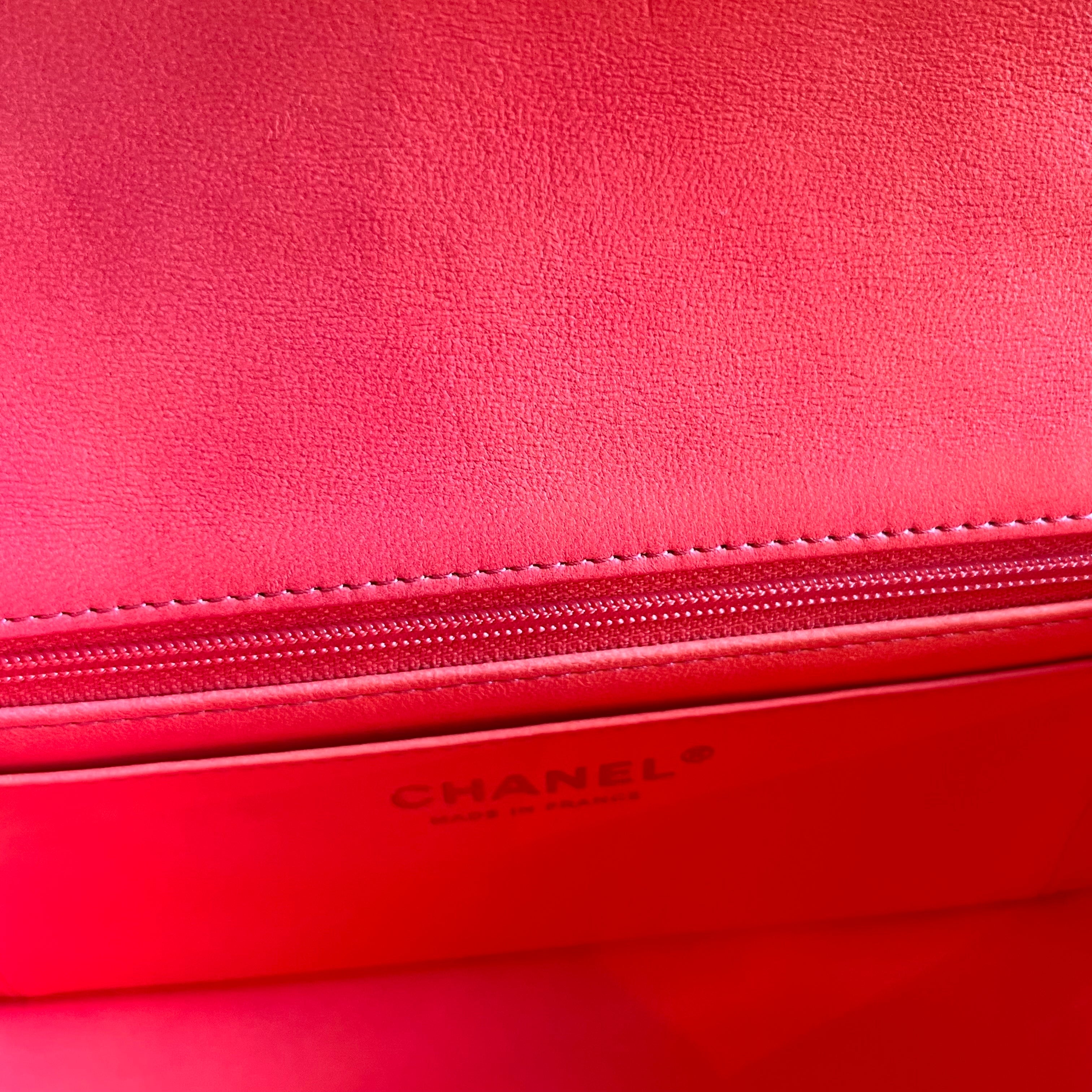 CHANEL Rectangular Mini Flap Pink Orange Lambskin Leather Top Handle