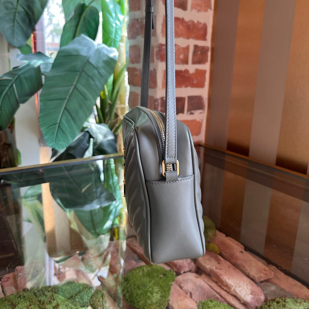 SAINT LAURENT Lou Camera Gray Chevron Quilted Crossbody Bag