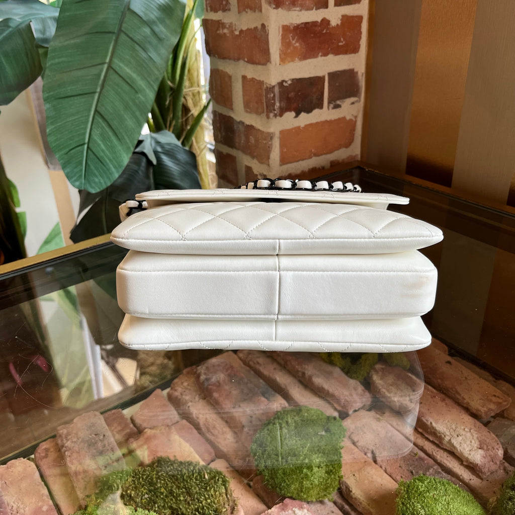 CHANEL Small Trendy CC Flap White Quilted Lambskin Leather Top Handle Bag