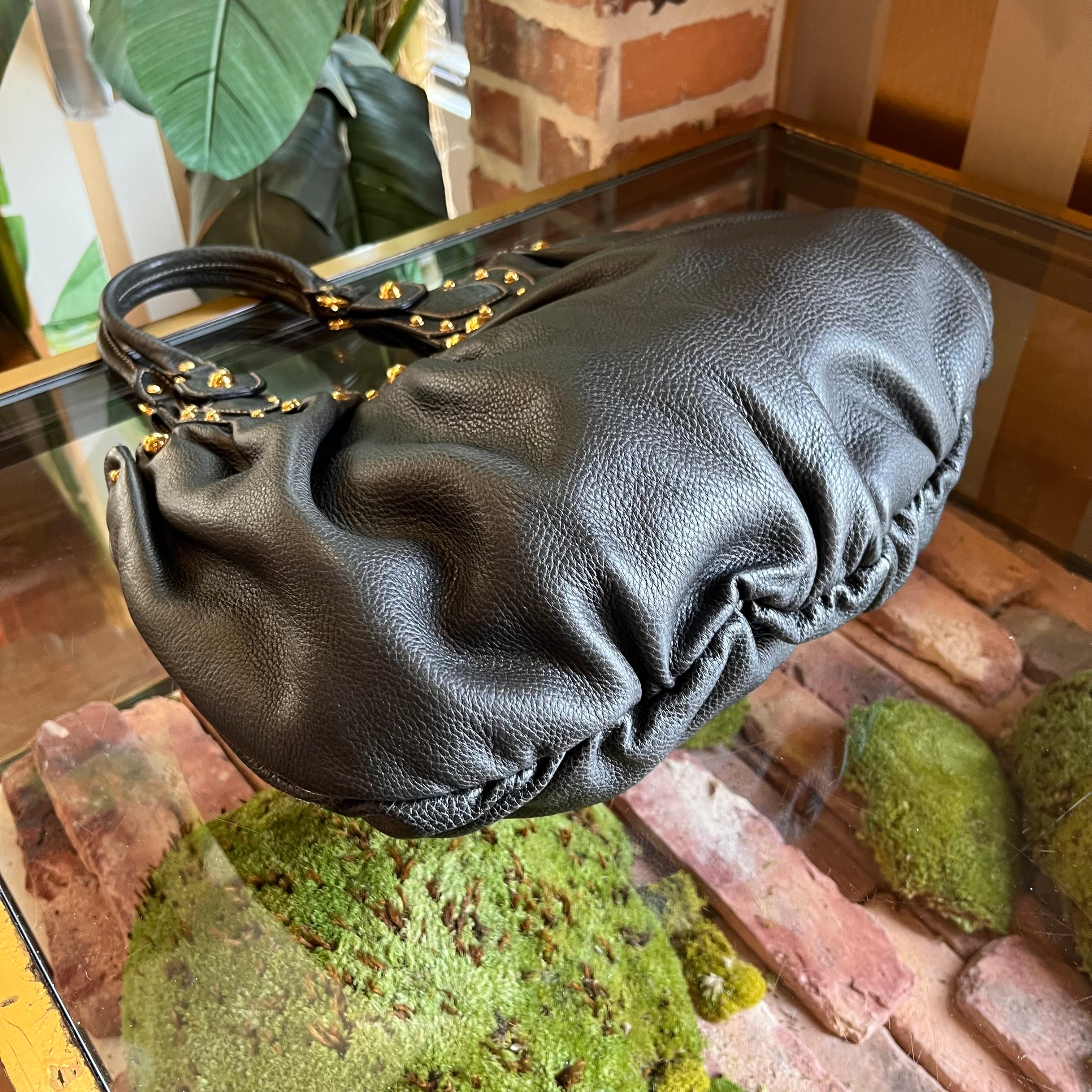 GUCCI Studded Pelham Black Leather Shoulder Bag