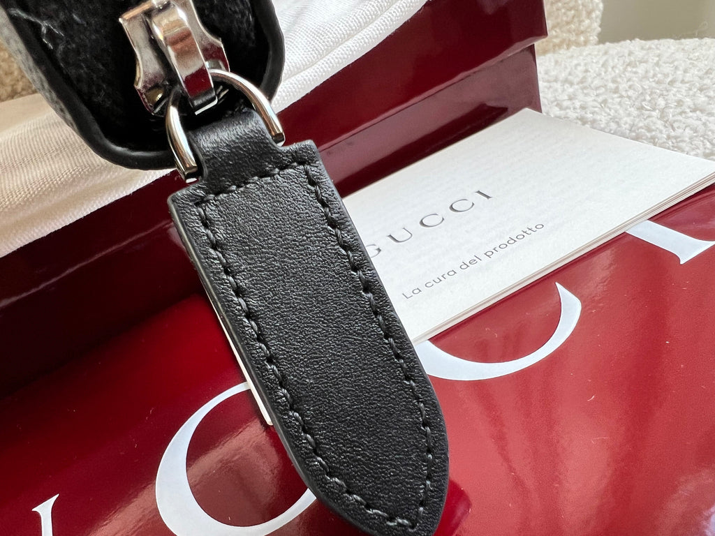 Gucci Black Grey GG Canvas zip around wallet