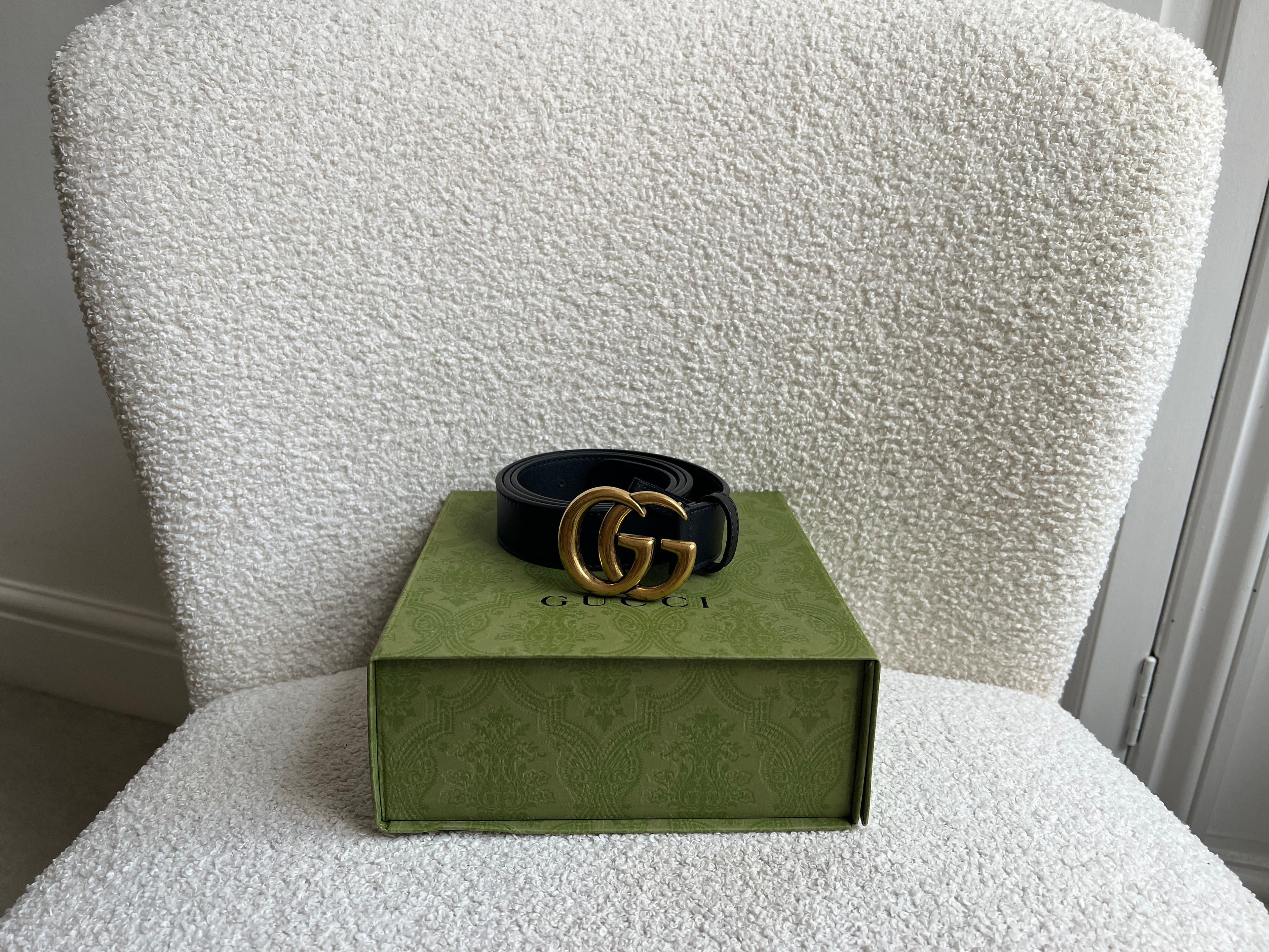 Gucci GG Marmont Black Leather Belt with Gold Buckle (RRP £395)