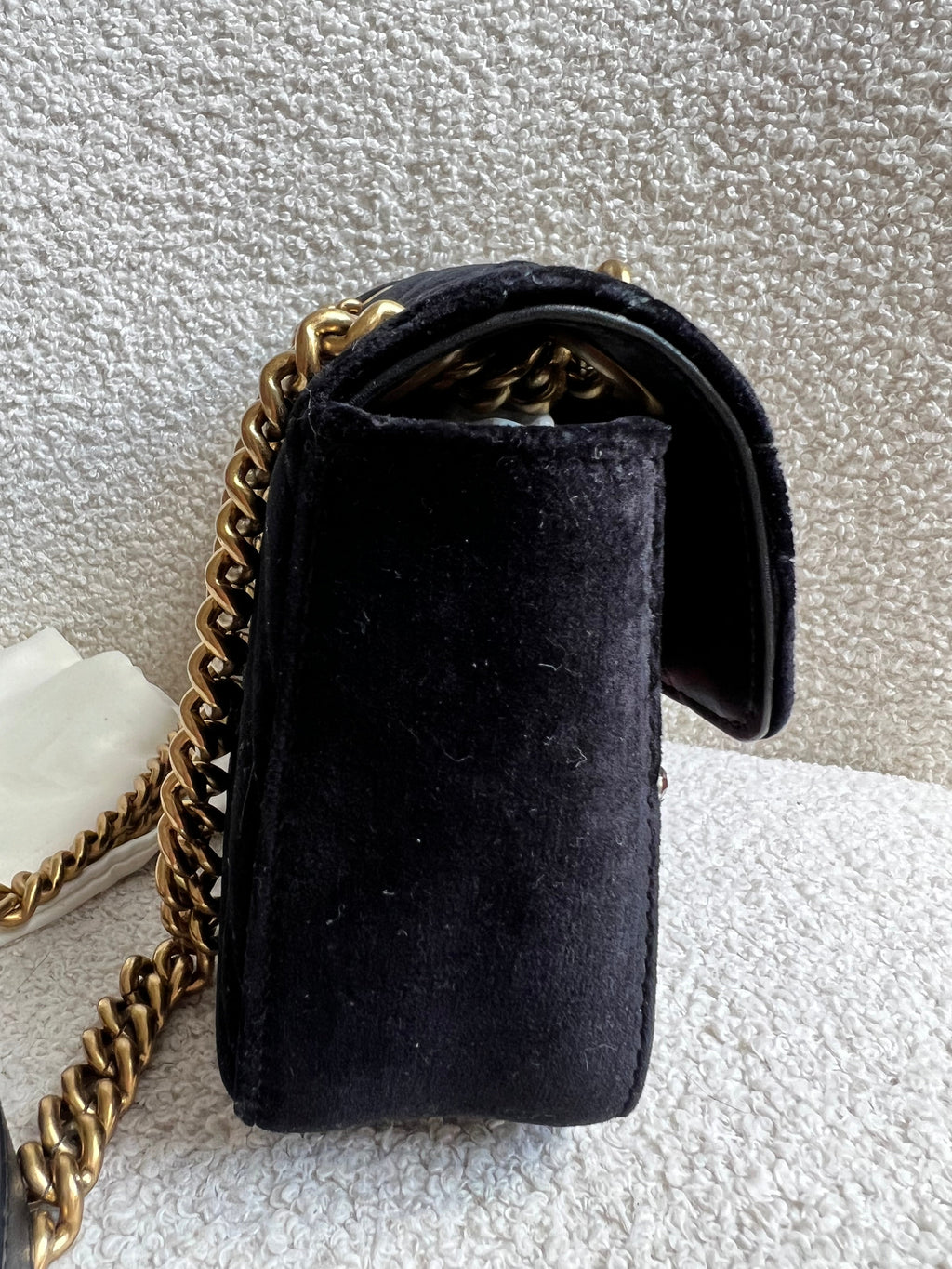 Gucci GG Black Velvet Embellished Marmont Mini Shoulder Bag