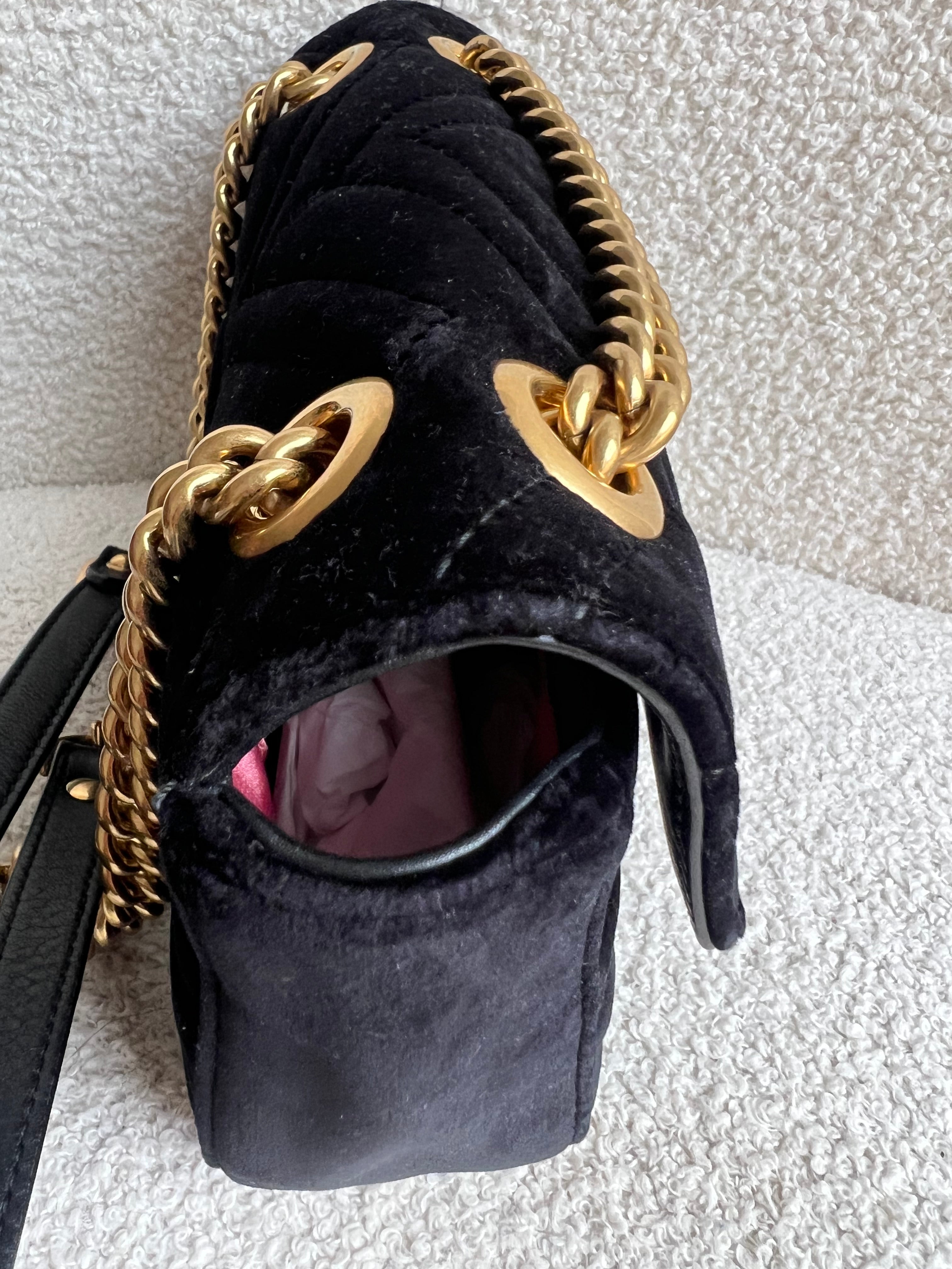 Gucci GG Black Velvet Marmont Mini Shoulder Bag (RRP £1395)
