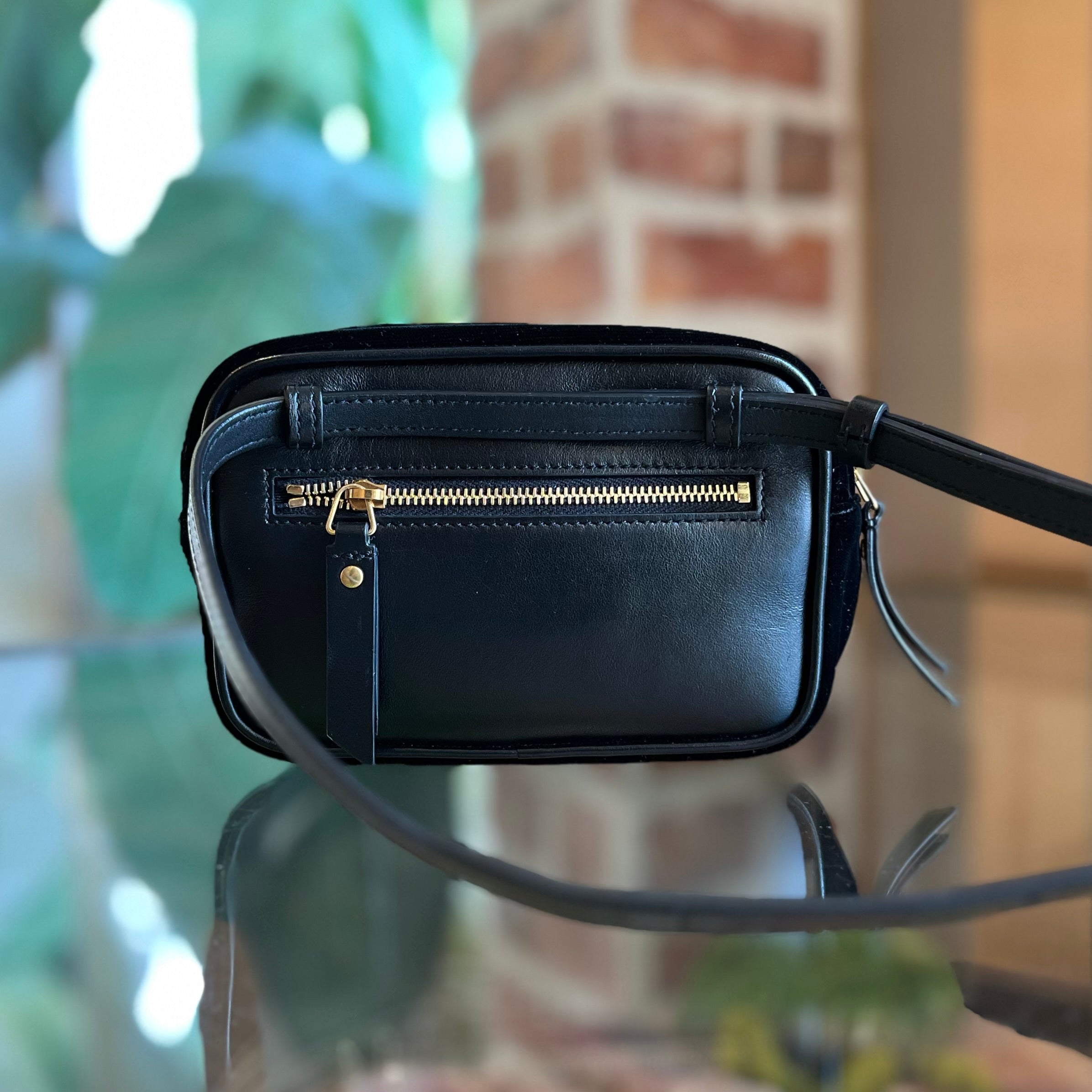 SAINT LAURENT Loulou Small Black Velvet Chevron Quilted Belt Bag